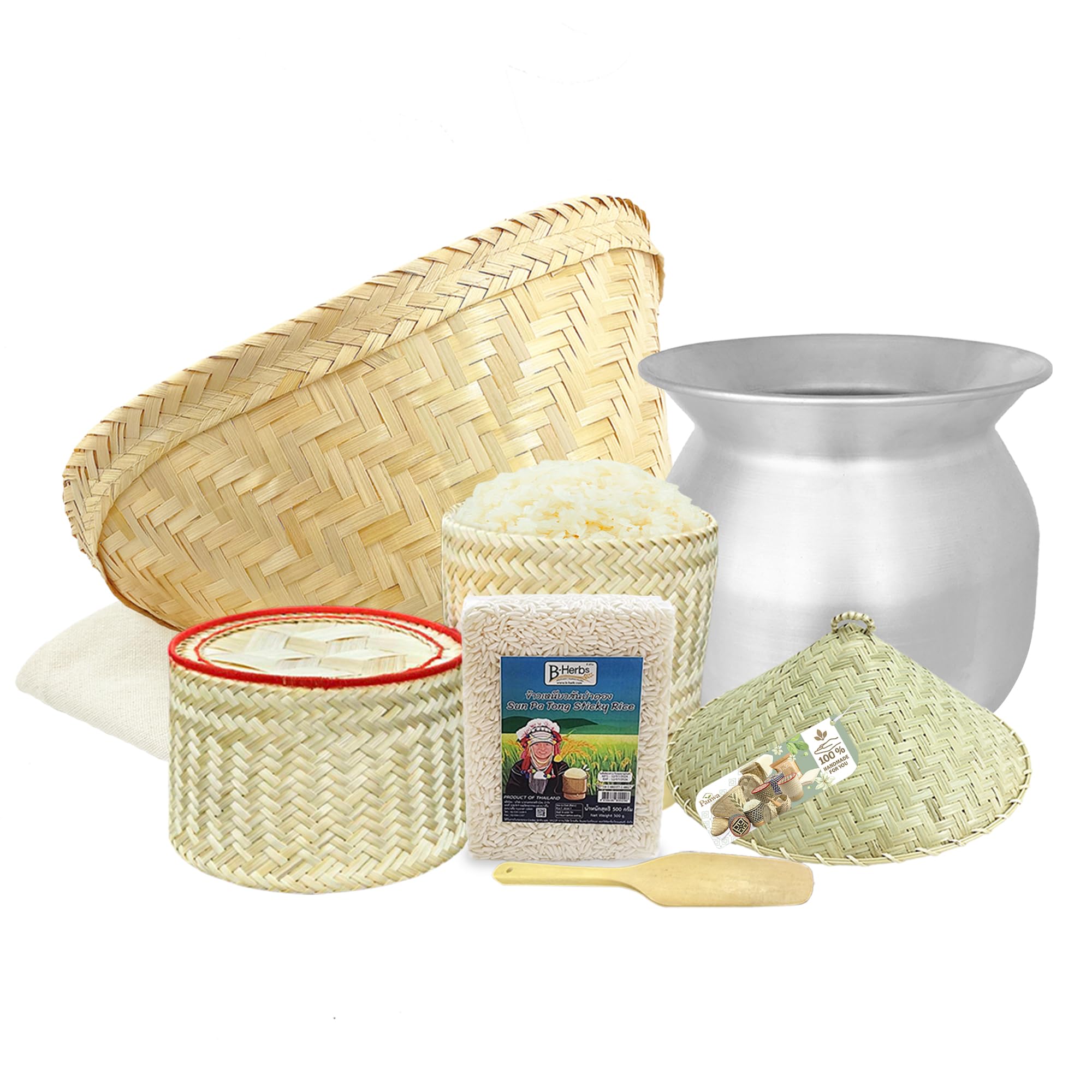 Bamboo Rice Steamer PartyKindom 3pc Thailand Handmade Sticky Rice Maker ...