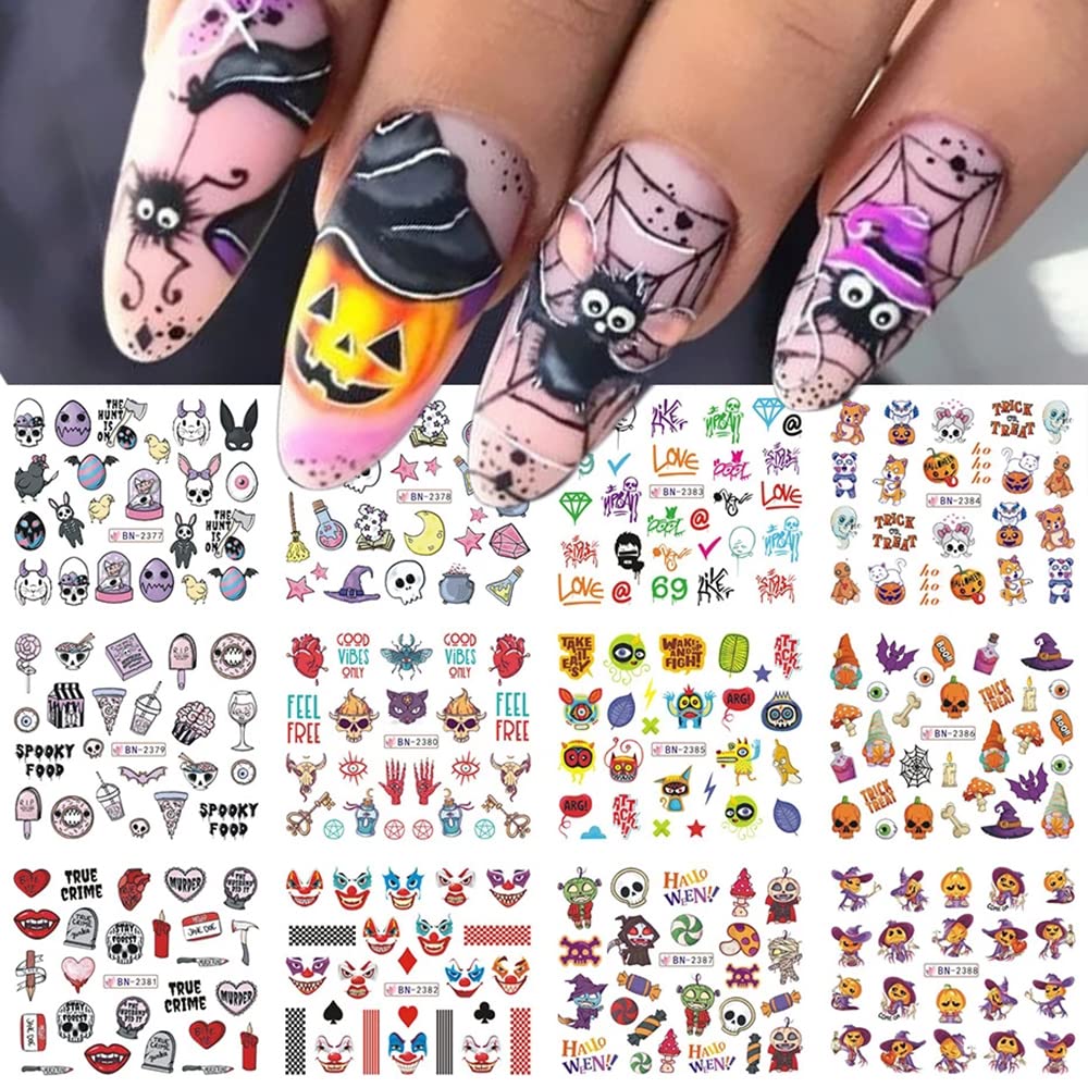 Amazon.com: Halloween Nail Stickers Day of Dead Water Transfer Nail Decals  Skull Ghost Pumpkin Candy Witch Cute Cartoon Design Nail Art Stickers Nail  Supplies for Halloween Party Favor Manicure Tips 12 Sheets :