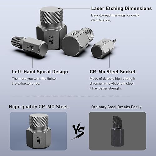 Miniatura 3 de Juego de extractor de tornillos, juego de 25 extractores de pernos fáciles de salir, tornillo multispline y cabeza hexagonal, para quitar pernos