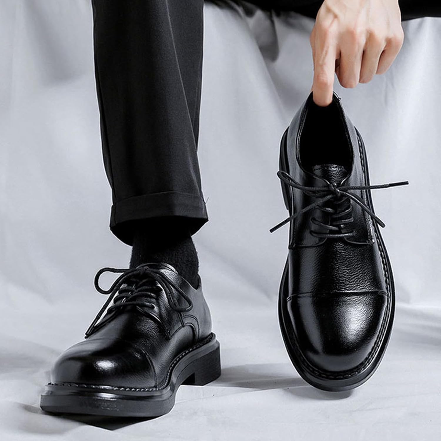 [IJGE] ビジネスシューズ メンズ カジュアル 厚底 大きいサイズ ヴィンテージ ラウンドトゥ レースアップ オックスフォードシ