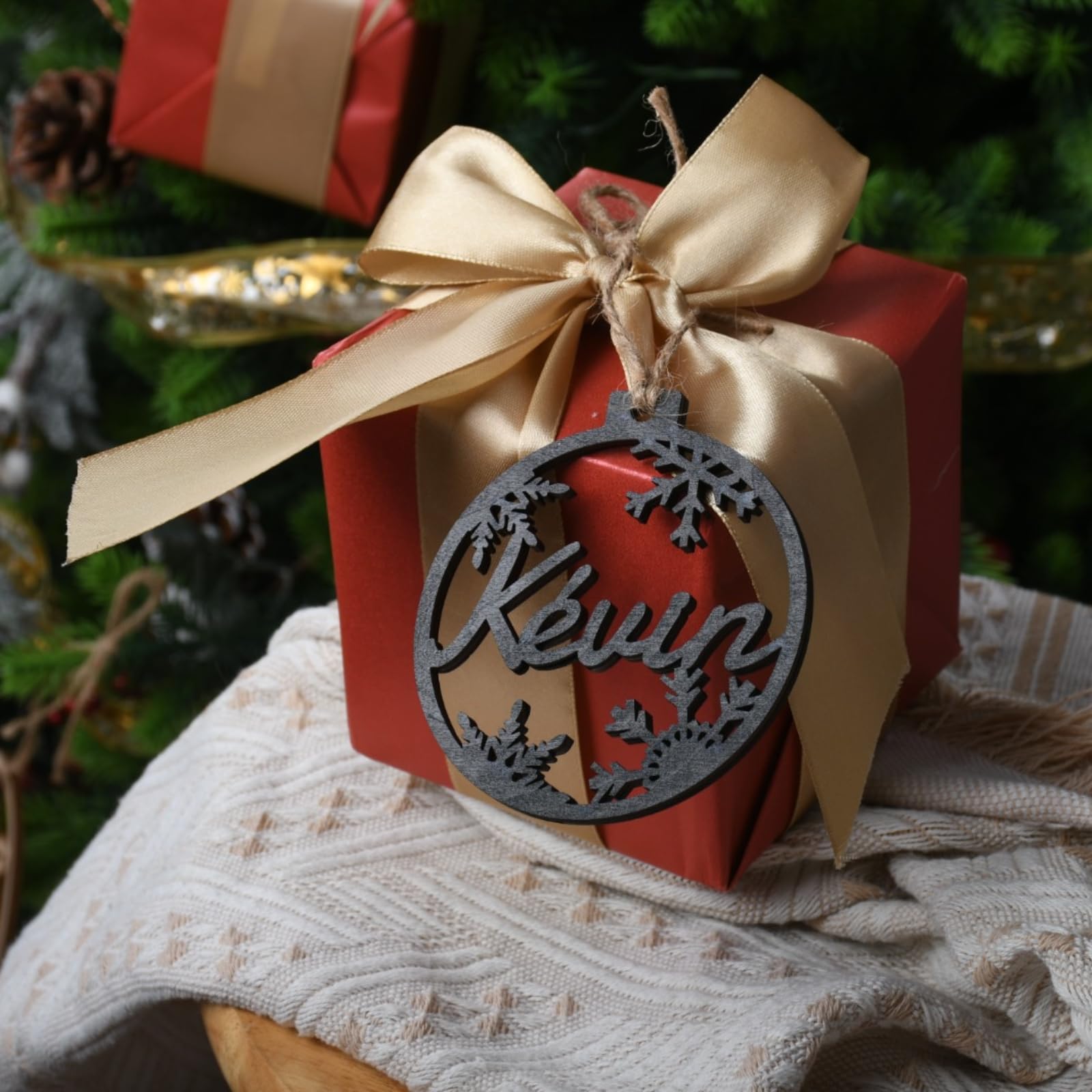 Personalisierte Holz-Weihnachtsdekoration, personalisierbar, Holznamen-Ornament für Damen, Herren, Freunde, Familie, individuelle hängende Ornamente, Dekoration, Geschenk für Weihnachtsbaum,