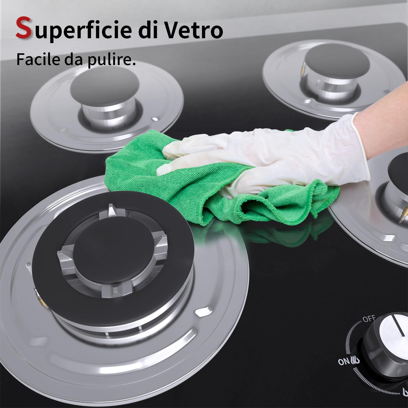 Piastra di cottura a gas a 4 fuochi, autosufficiente, piano cottura a incasso, per gas naturale/propano, sicurezza tramite termocoppia