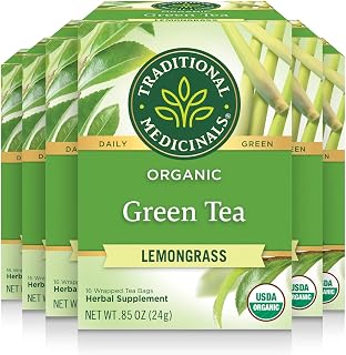 Traditional Medicinals Organic Green Tea Lemongrass Tea, 96 Bags (6 Pack) - Gently Stimulating, Lemony Herbal Blend