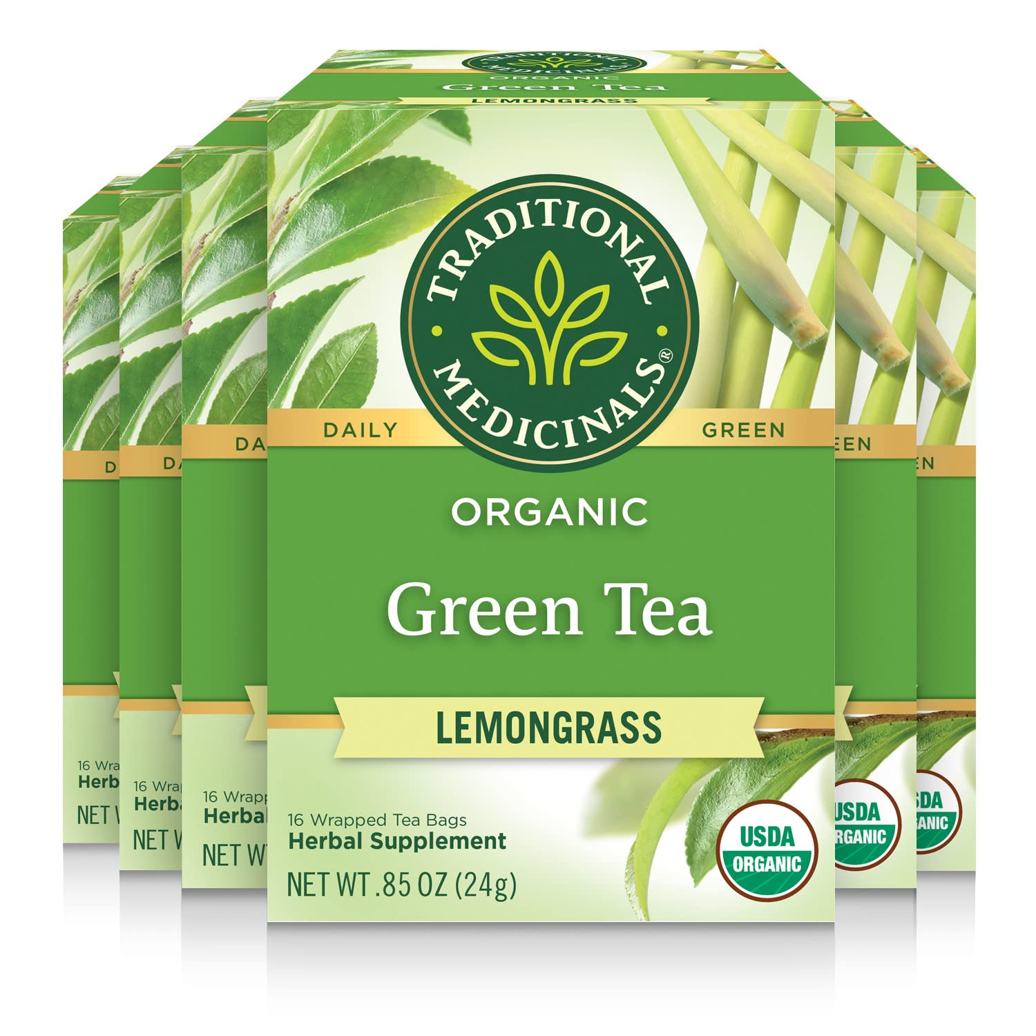 Traditional Medicinals Organic Green Tea Lemongrass Tea, 96 Bags (6 Pack) - Gently Stimulating, Lemony Herbal Blend