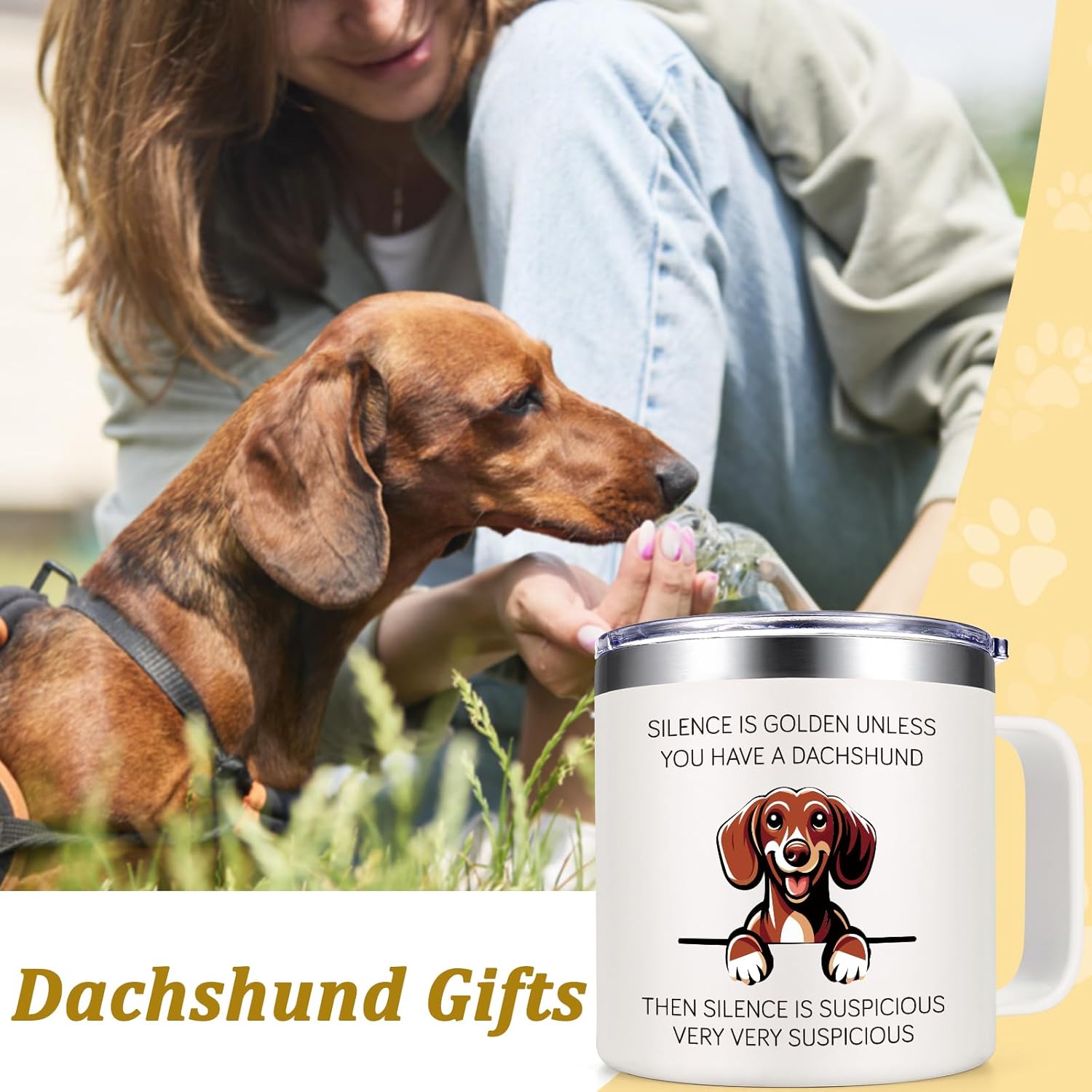 Lifecapido Dachshund Gifts for Women, Silence is Golden Unless You Have A Dachshund 14 oz Coffee Mug, Dog Lover Gifts, Dog Mom Gifts, Birthday Christmas Gifts for Dachshund Lovers, Pet Lovers, White - Image 2