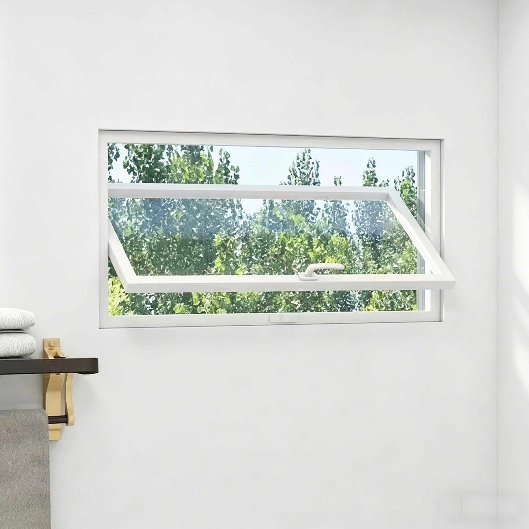 Ventana pequeña giratoria para baño abatible con pivote horizontal que ahorra espacio