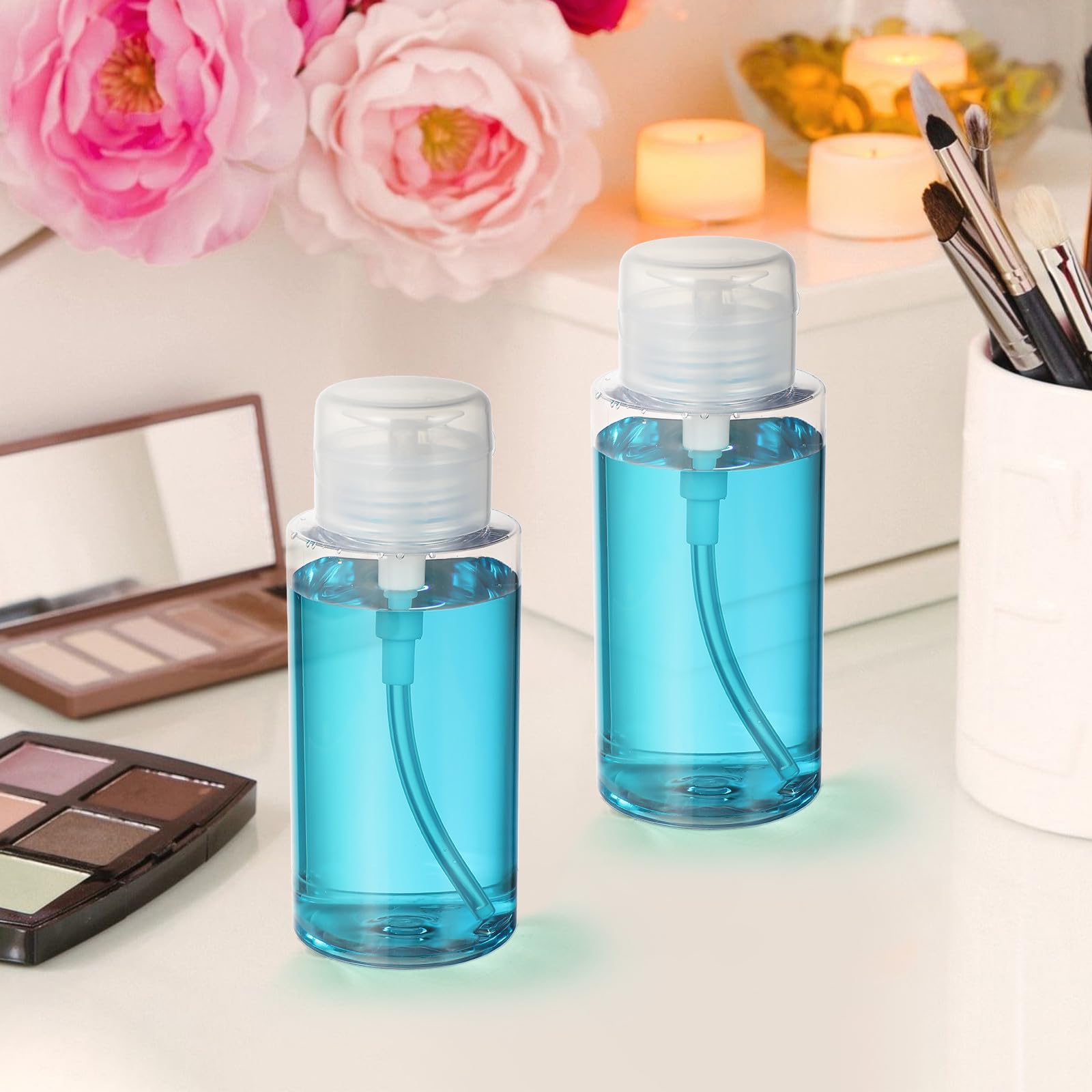 SHOWERORO Pompa Dosatrice Liquido 300 Ml 2 Flaconi Vuoti Ricaricabili per Struccante e Smalto Cosmetici da Viaggio