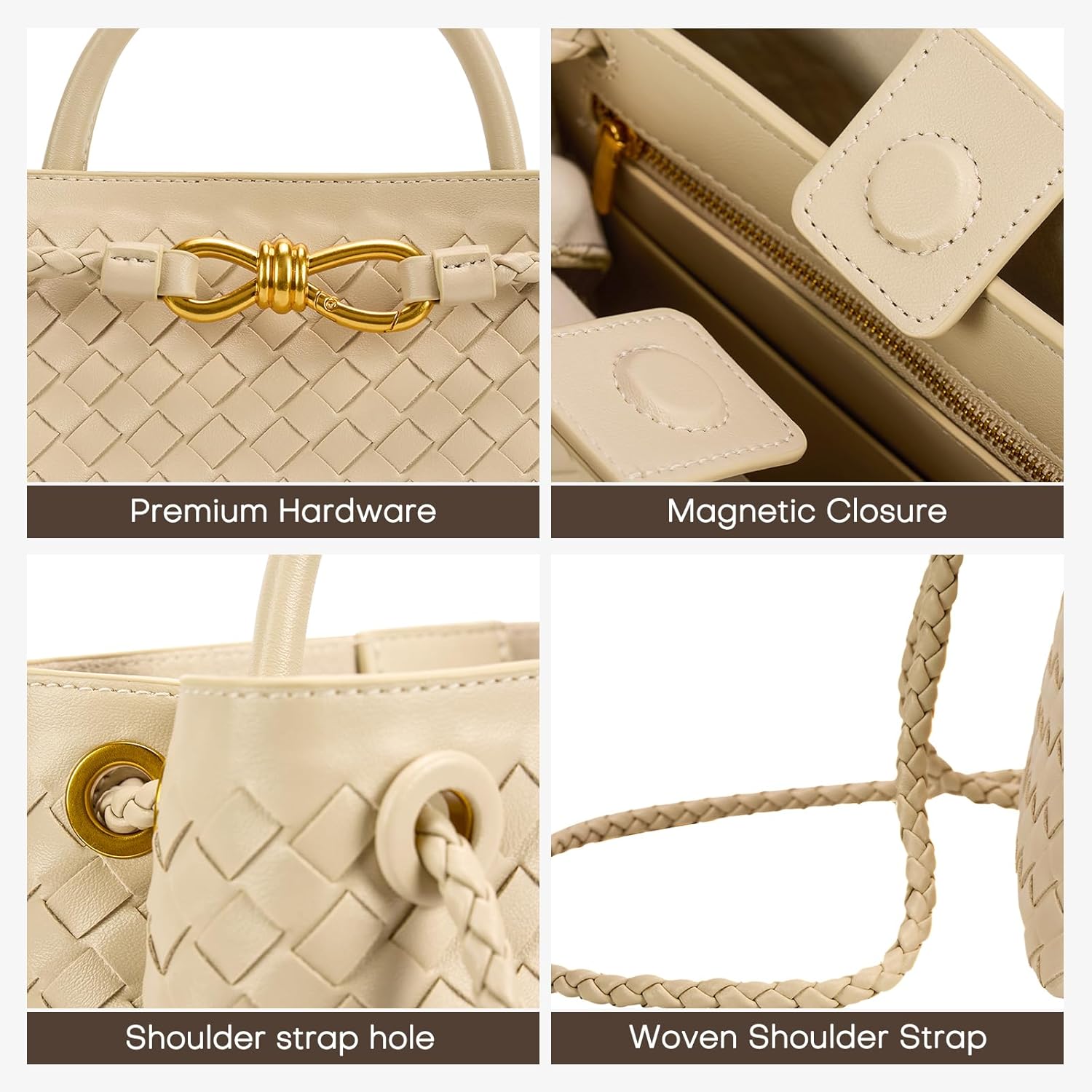 Woven Tote Bag for Women Leather Shoulder Handbag Designer Top Handle Purses - Image 6