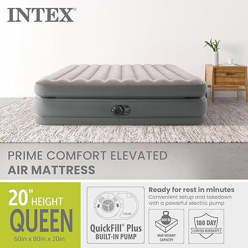 Vista 2 de Intex Dura Beam Plus Prime Comfort Fiber-Tech - Colchón de aire para el hogar con tecnología elevada con bomba eléctrica integrada, tamaño Queen