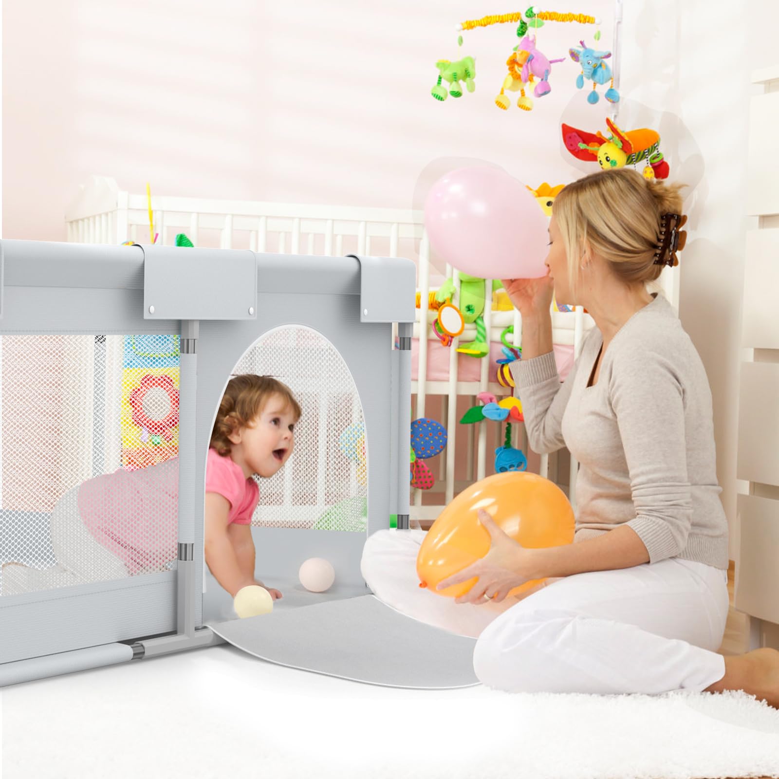 Fodoss 120x120cm Parc Bebe, Le Petit Parc Enfant pour l'appartement, Intérieur et Extérieur Parc Bébé, Stable Avec 4 Ventouses Inférieures