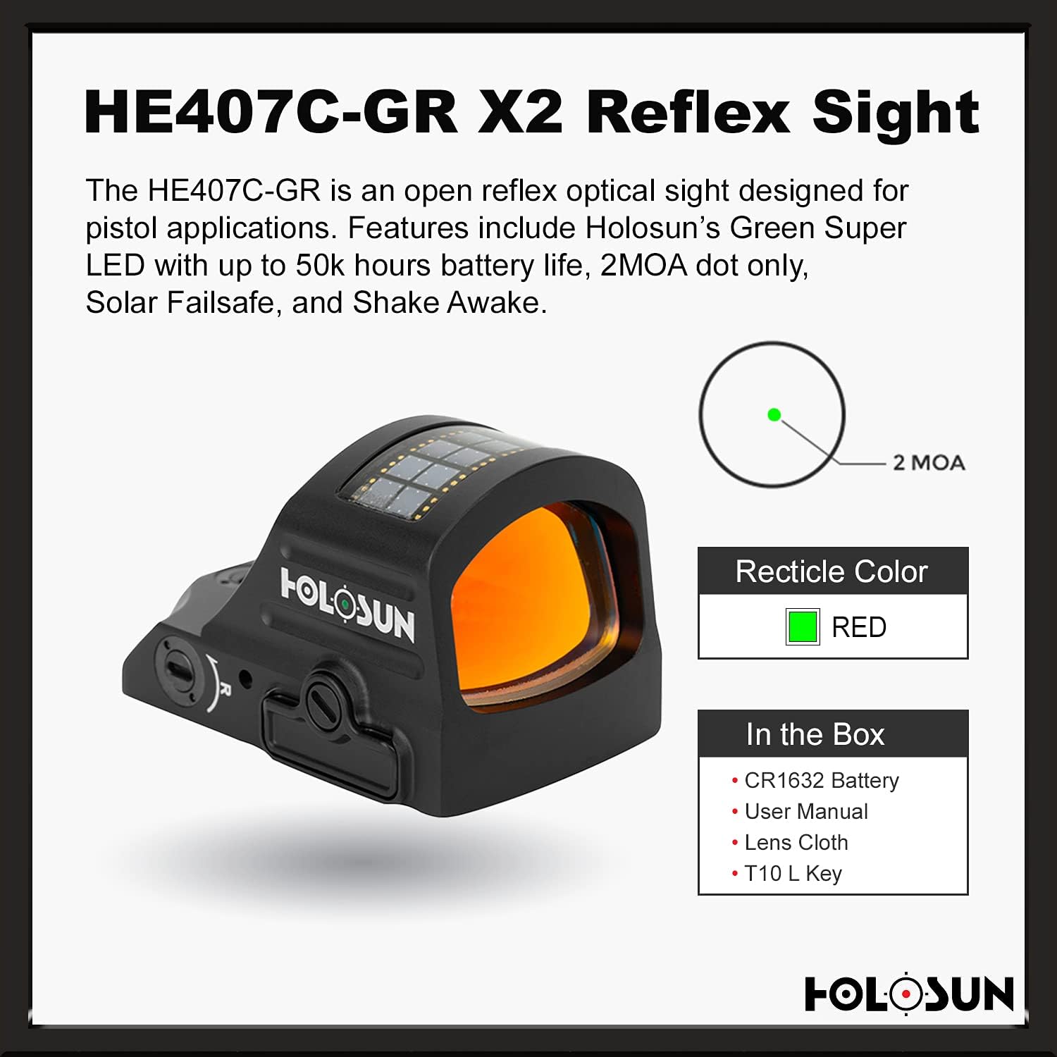 HOLOSUN - HS407C-GR-X2 Classic Open Reflex Green Dot Sight 2 MOA (Black)