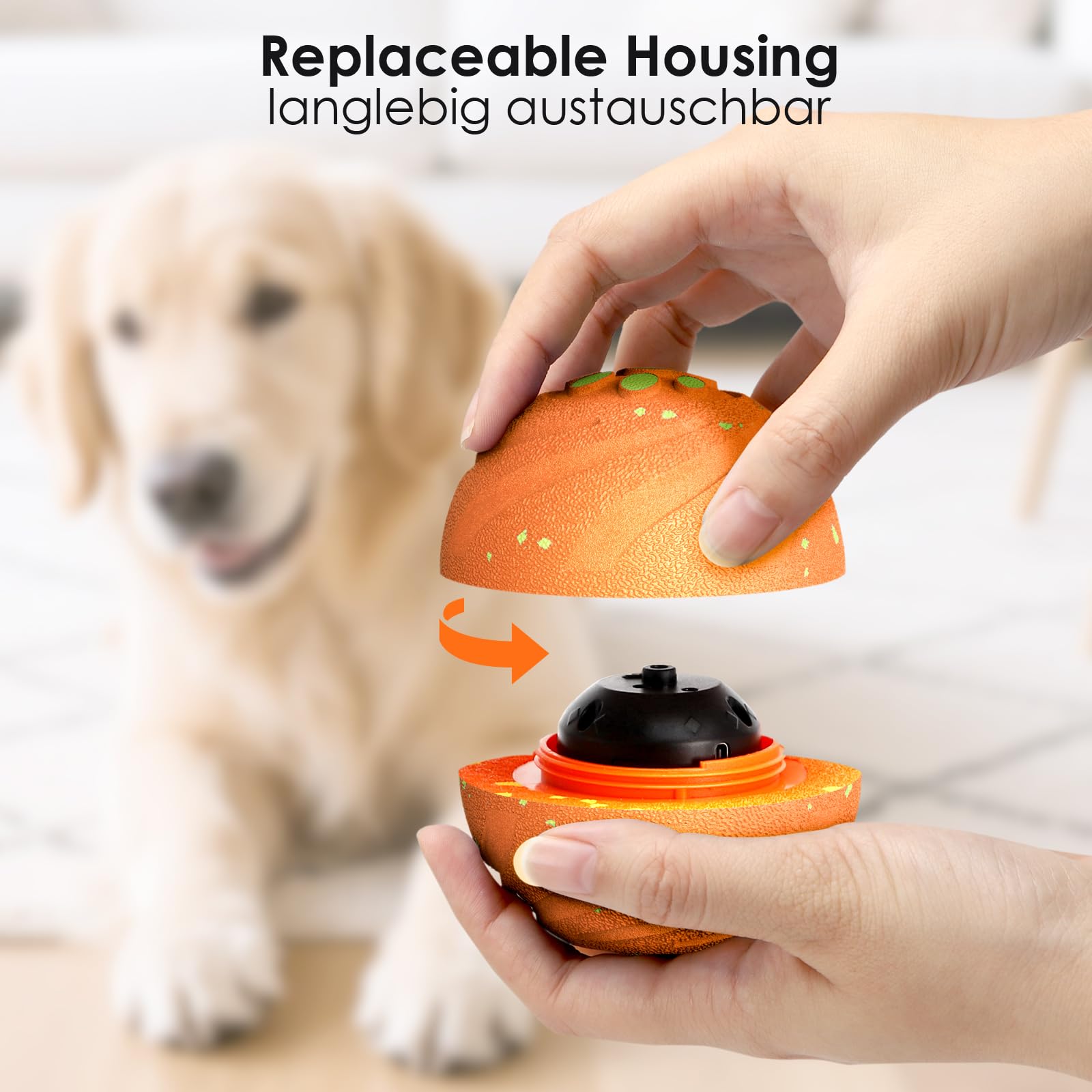 VNAKIO Jouet interactif pour chien - Jouet intelligent pour chien - Cadeau d'anniversaire - Rechargeable par USB - Orange