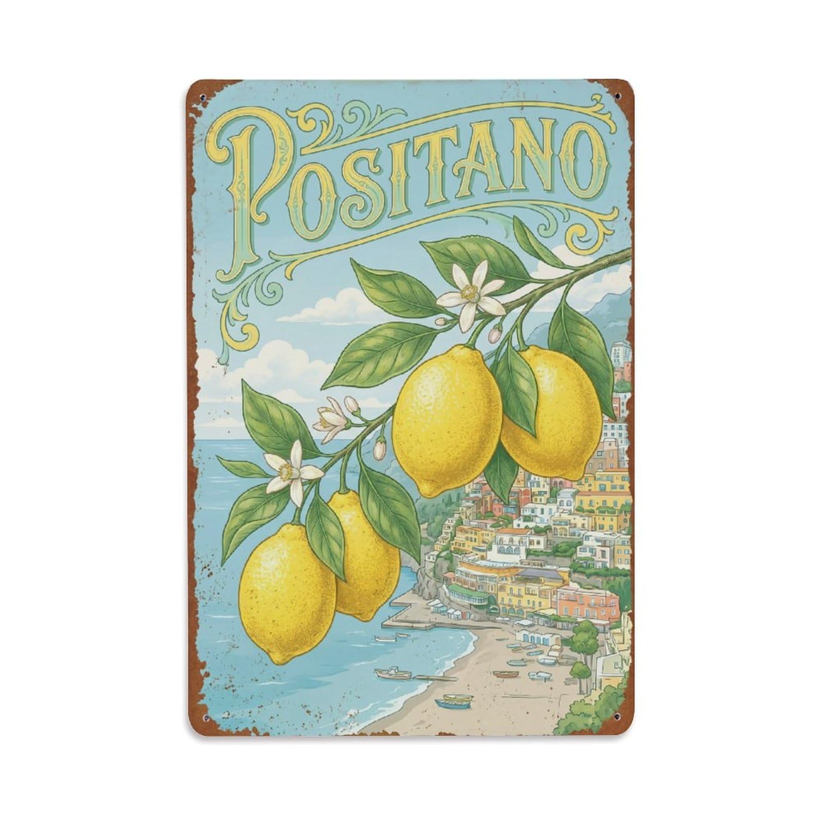 Vintage Travel Positano Italy Lemon 1 Metal Tin Sign