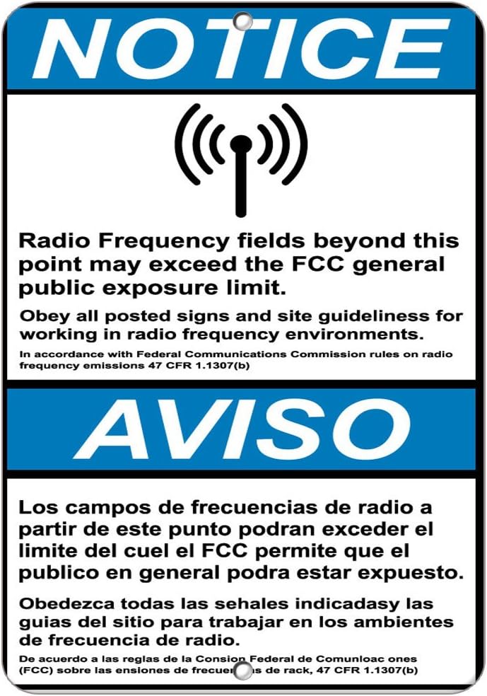 Aluminum Vertical Metal Sign Multiple Sizes Notice Radio Frequency Fields Obey Site Guidelines Electrical Safety & Labels with Border Weatherproof Street 9x12Inches