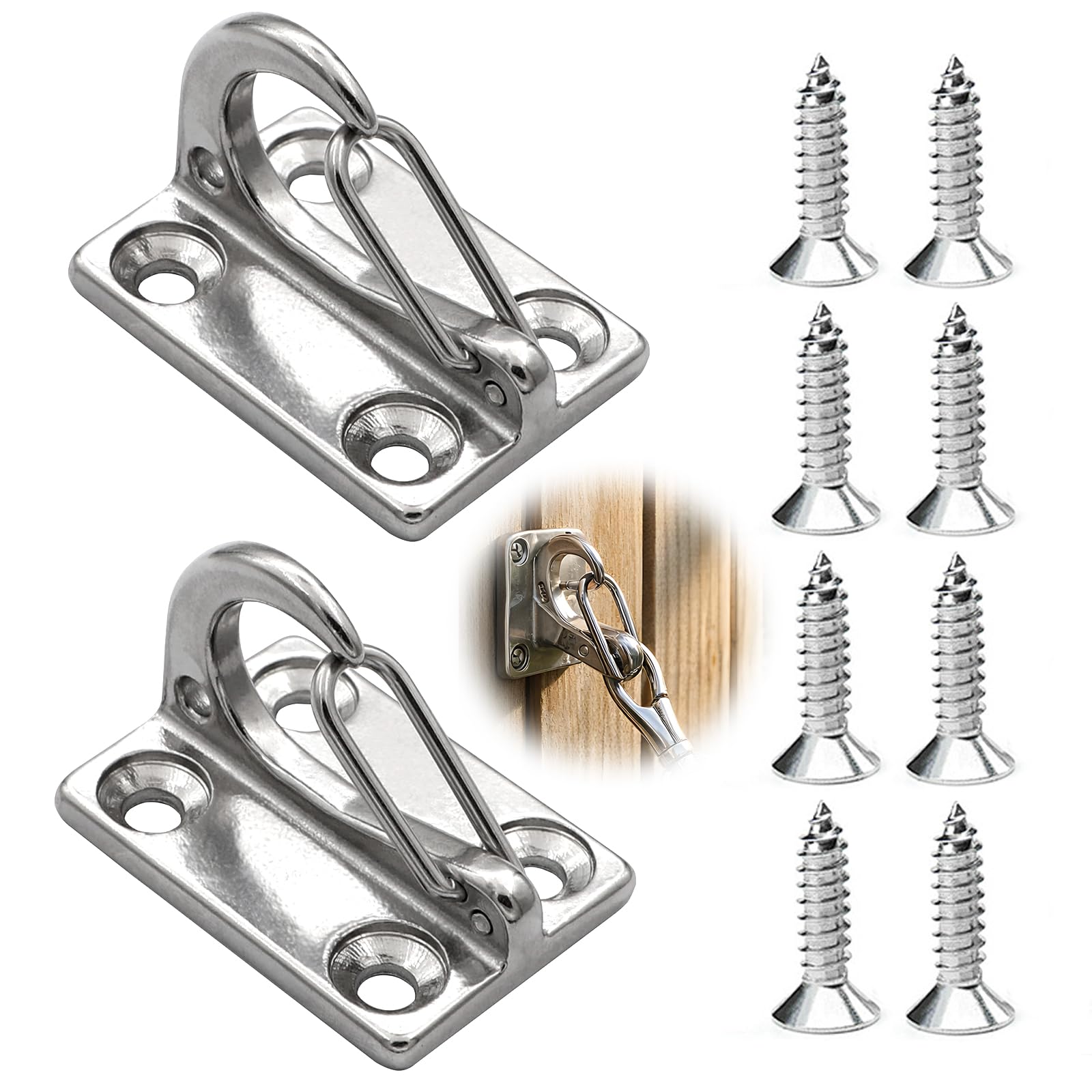 2Pcs Dog Lead Hook with 8Pcs Screw, Heavy Duty Pet Traction Rope Wall Mount Holders, Stainless Steel Tether Point, Wall Hook for Medium Large Small Training Backyard Playing Home Garage Porch