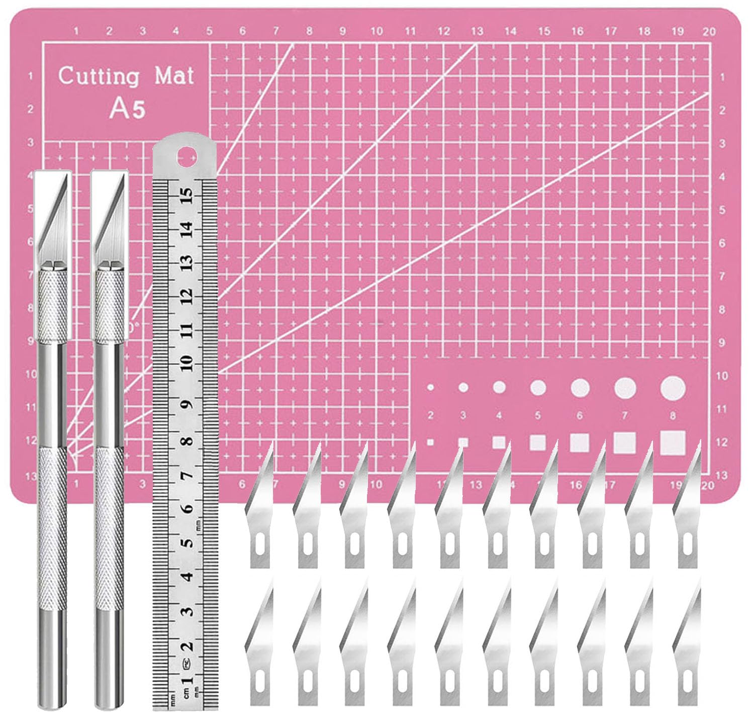 Kit de cuchillos de precisión para manualidades con 2 cuchillos exactos y 20 cuchillas exactas para cortar trabajos de arte, pasatiempos, álbumes de recortes, plantilla (rosa)