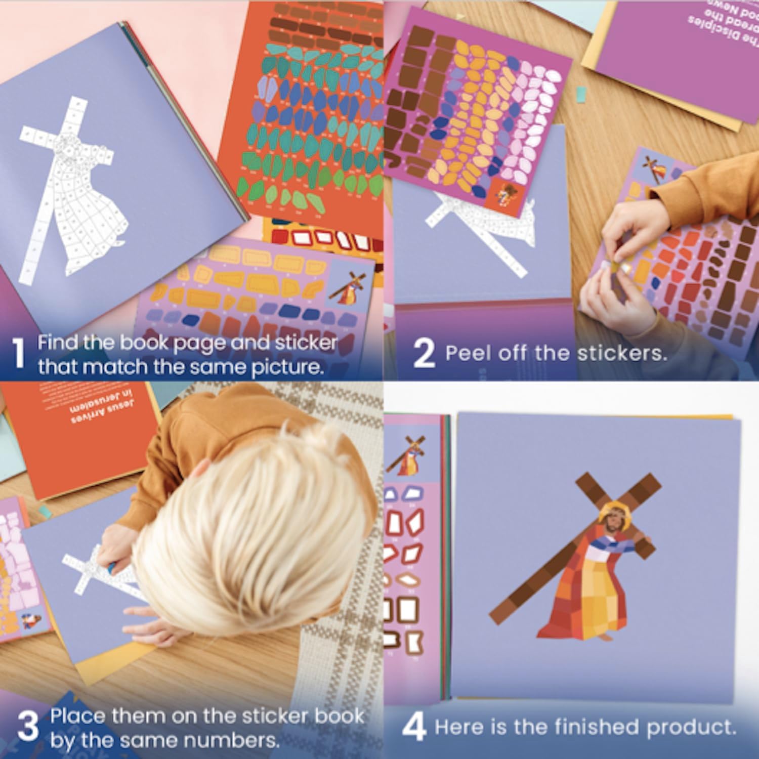 PRAY BY STICKER Book - Story of The Cross Religious Activity - Interactive Faith-Based Learning with Stickers - 9" x 9" Educational & Spiritual Book - Lent & Easter Gift