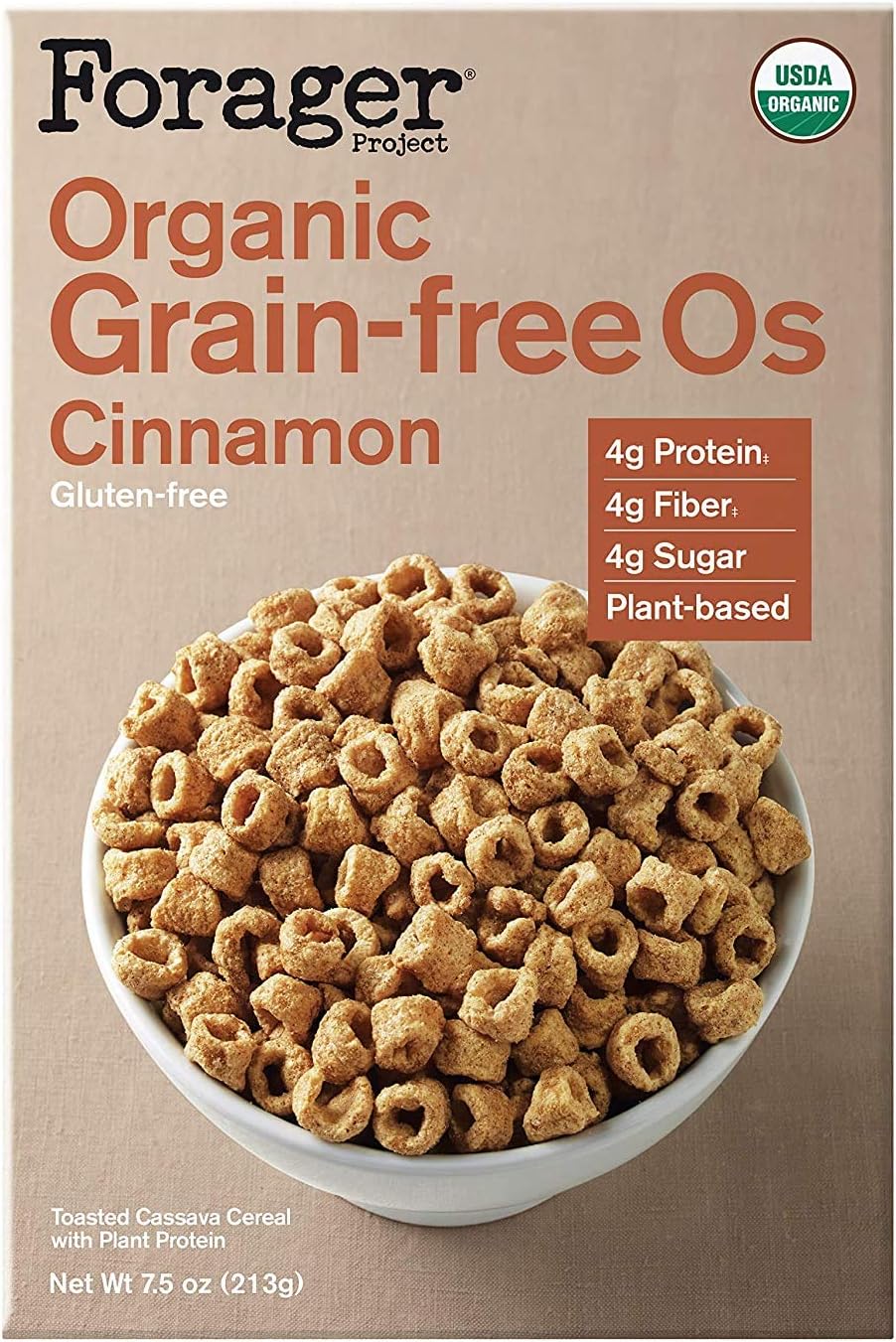 Forager Project Organic Gluten-Free Breakfast Cereal- Low Sugar, 4g of Protein, Vegan, 8 Ounce (Cinnamon, Pack of 1)