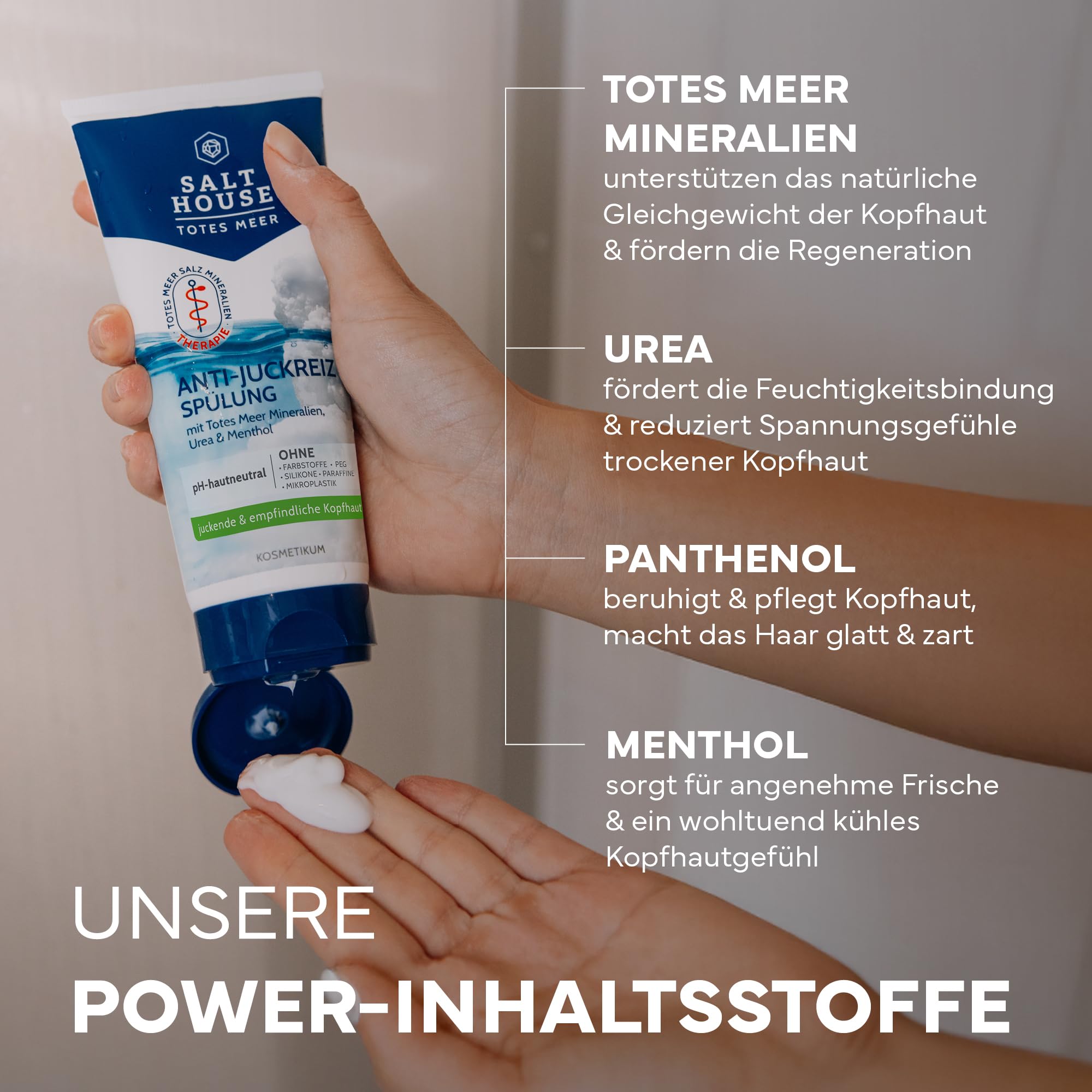 Salthouse Totes Meer Kuracja do Włosów, 200 ml | Zawiera mocznik i pantenol, zapewnia gładkie włosy, w przypadku swędzących i wrażliwych włosów – poprawia rozczesywanie