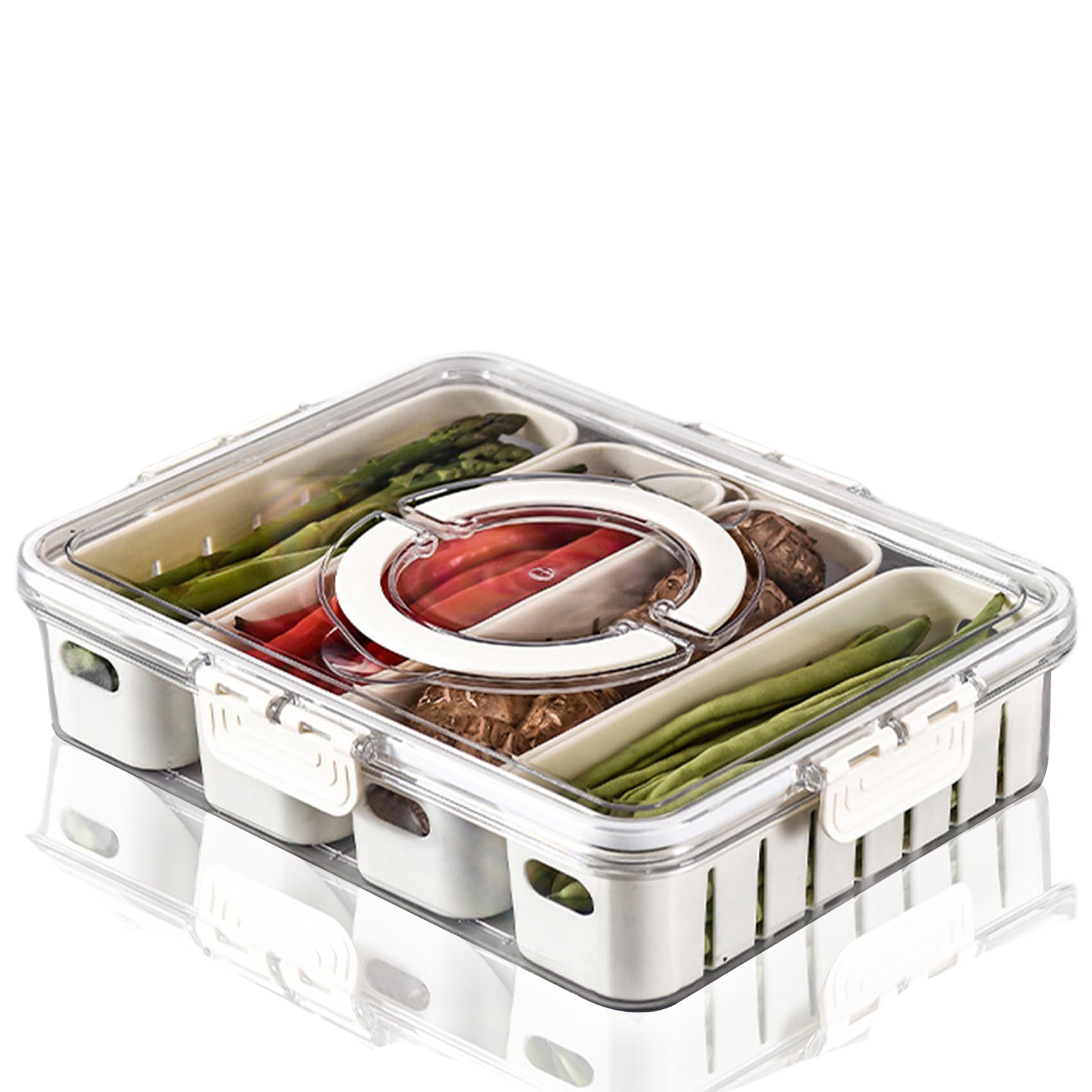 Fruit Storage Containers for Fridge with Lids, Handle and 4 Removable Colanders, Portable Refrigerator Fruit Organizer Bins, BPA-Free Fresh Produce Saver & Food Box for Food, Vegetable, Egg Storage