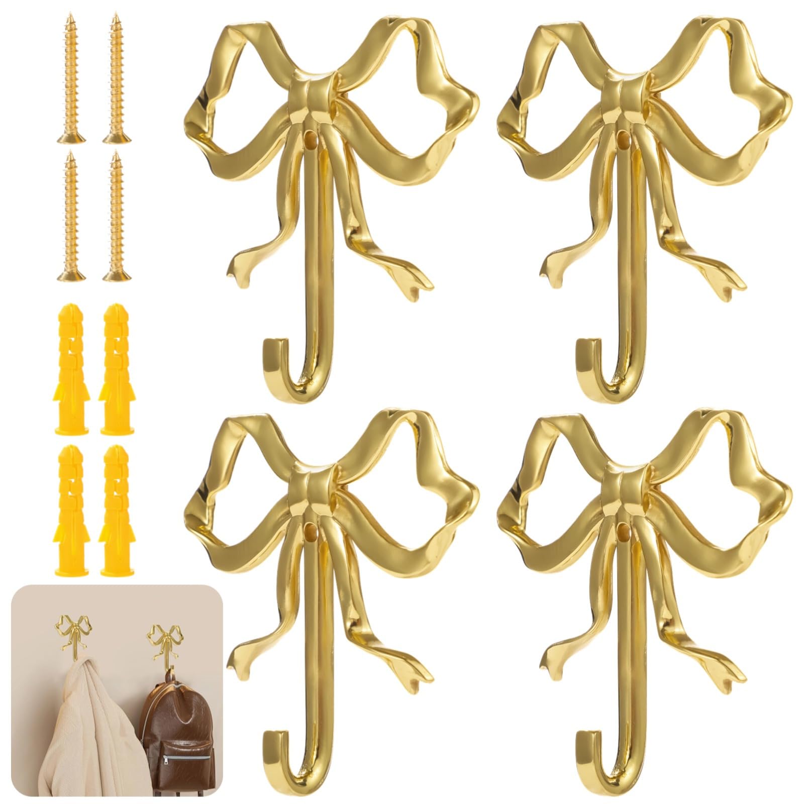 4 Stück Gold Bogen Haken Vintage Messing Dekorative Kleiderbügel Wandmontierte Handtuchhalter Schöne Wanddekoration für Küche Badezimmer Wohnzimmer