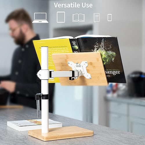 Miniatura 5 de VIVO Soporte de bambú inclinable independiente de 11 pulgadas para lectura manos libres, soporte giratorio ajustable en altura con clips de página,