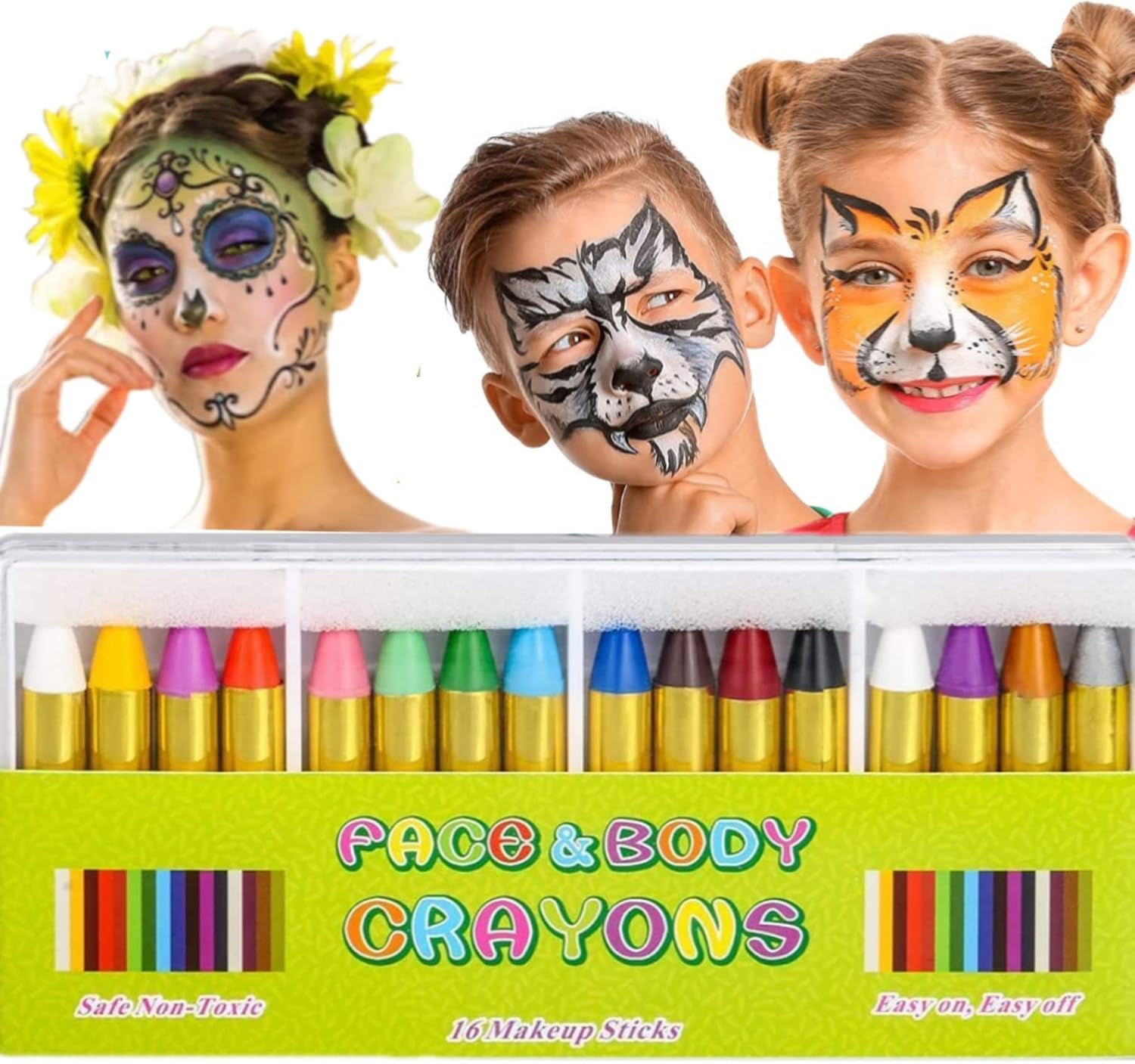 NonToxic Face Paint Crayons for Kids 16 Colors, Jordan Ubuy