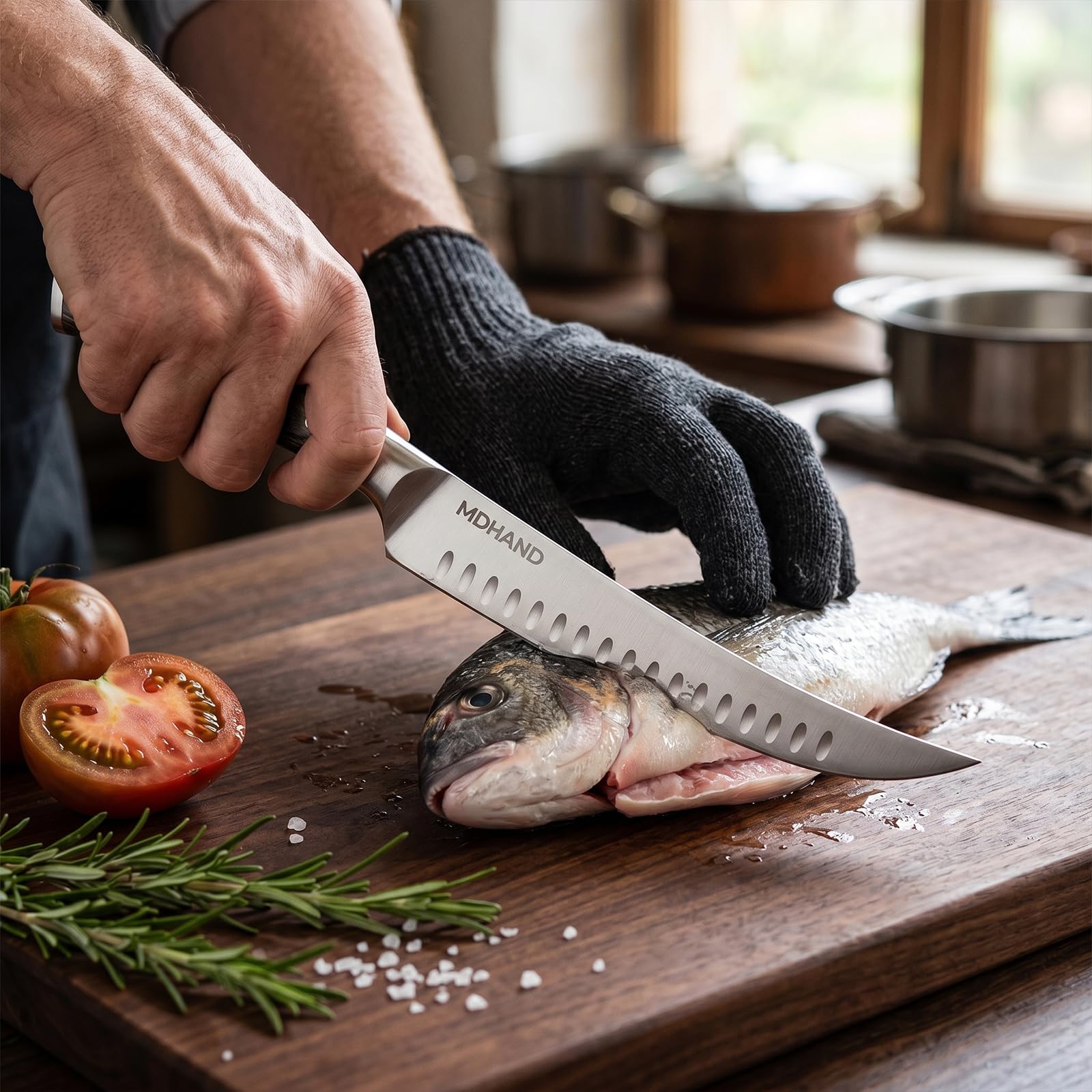 MDHAND 3 teiliges Messerset, Profi Küchenmesser Set mit Filetiermesser Schinkenmesser Fleischmesser aus Deutscher Hochgekohlter Edelstahl Scharfer langlebig zum Schneiden von Fleisch