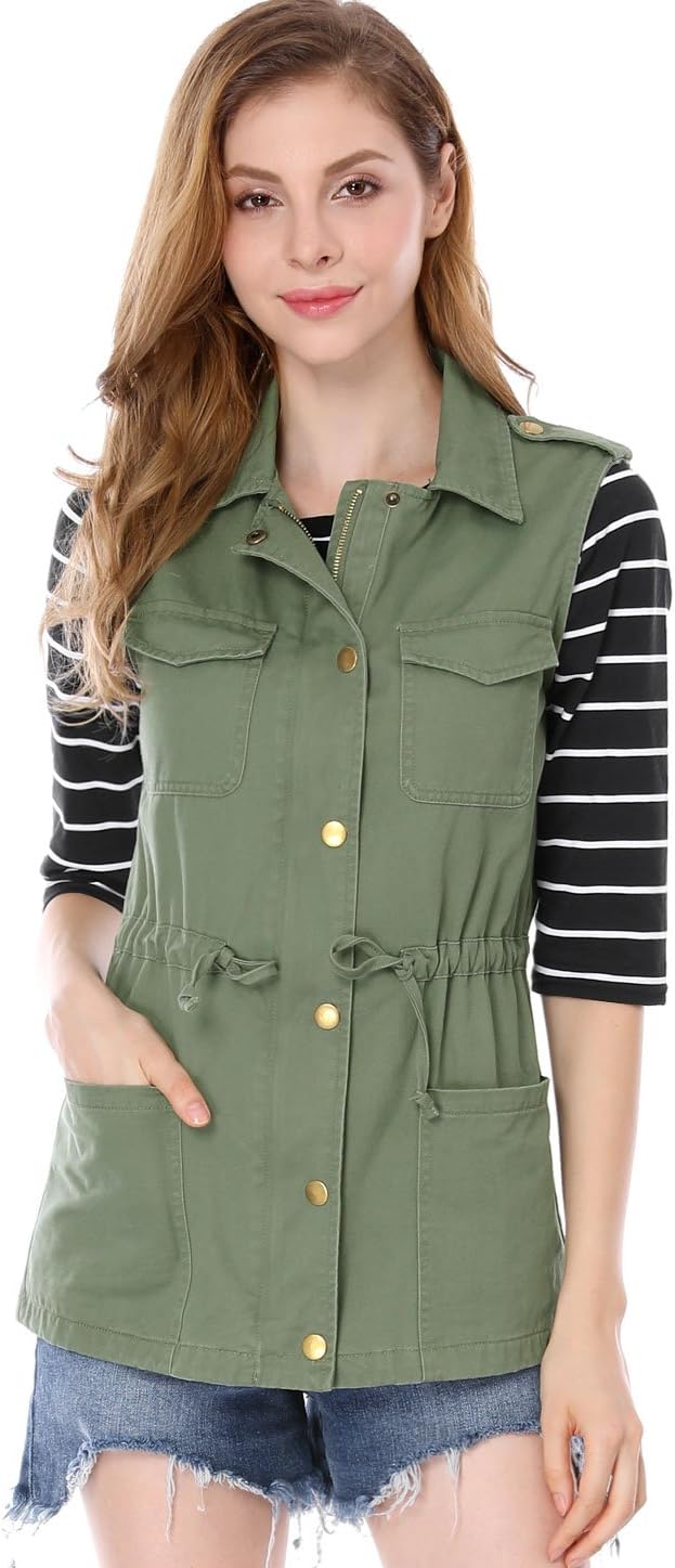 Women's Zip Up Sleeveless Jacket Utility Anorak Outwear Cargo Vest