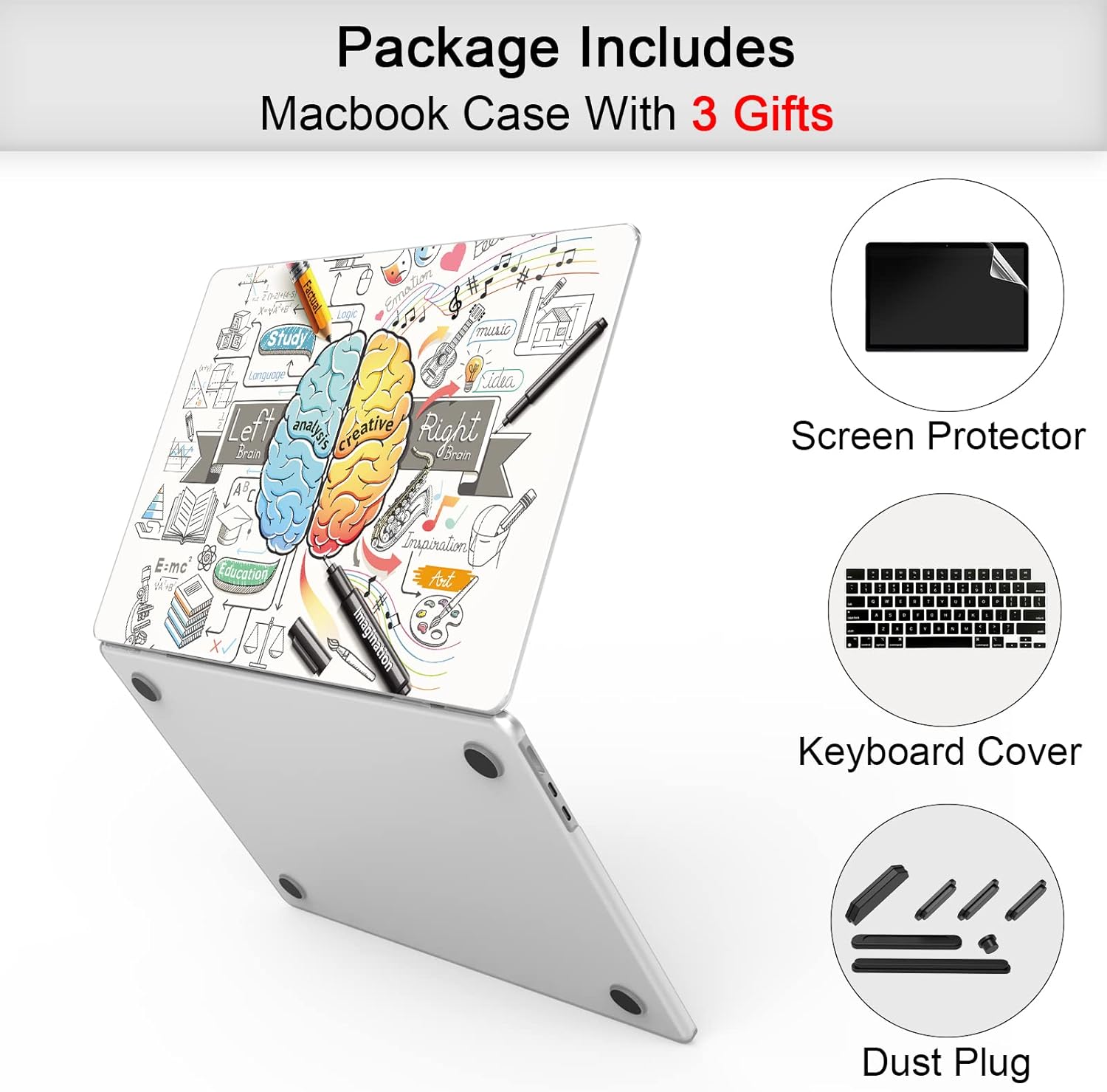 Suitable for MacBook Air 13.6 inch Case 2022 Release Model: A2681 M2 Chip, Printed Pattern Plastic Matte Hard Shell & Laptop Sleeve & Keyboard Cover for Mac Air 13.6, Brain 2