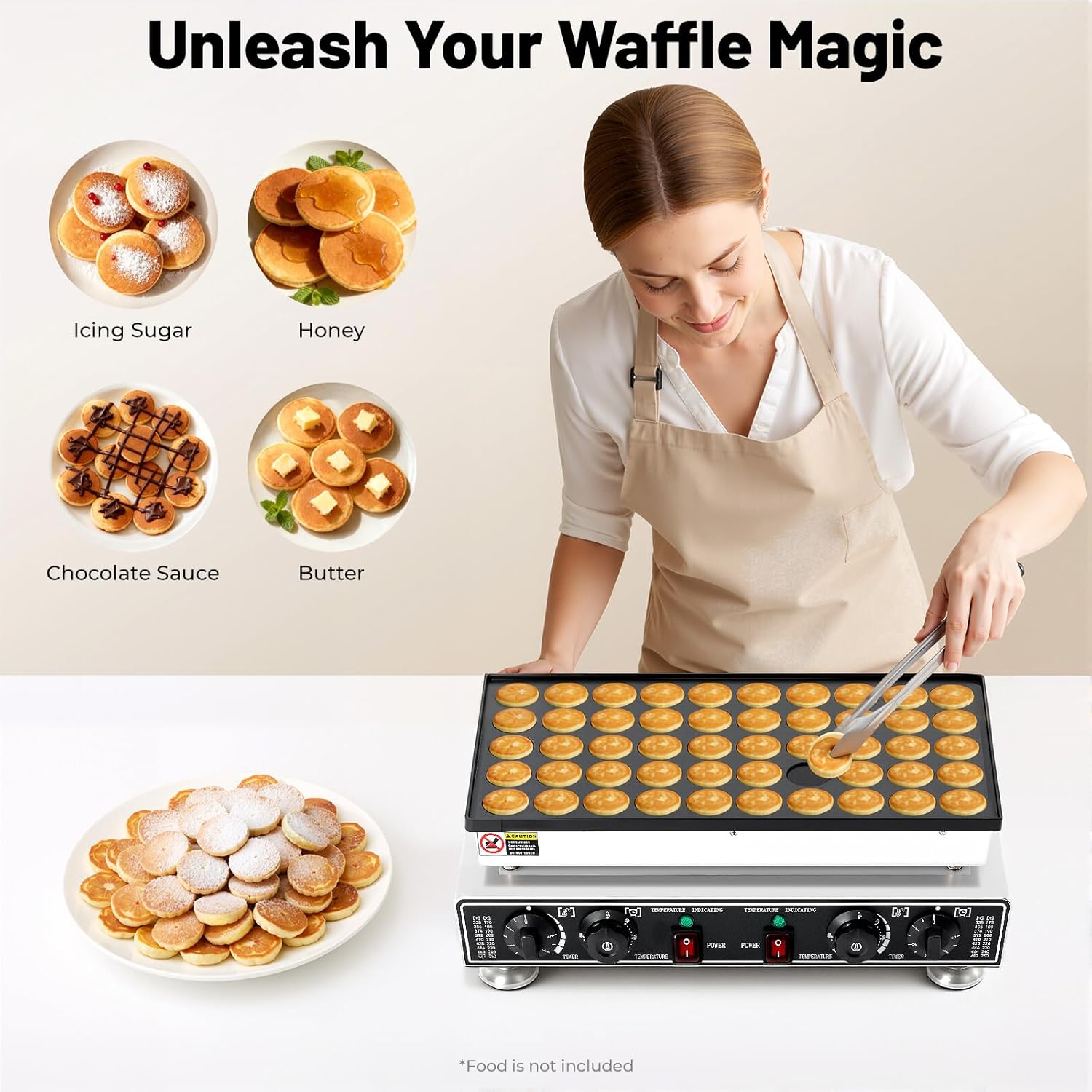 1800W Electric Nonstick Waffle Maker Machine, 50 Pcs Mini Pancake Making Machine with Timer and Temperature Adjustment, Dutch Pancake Maker for Cafes Bakeries Schools