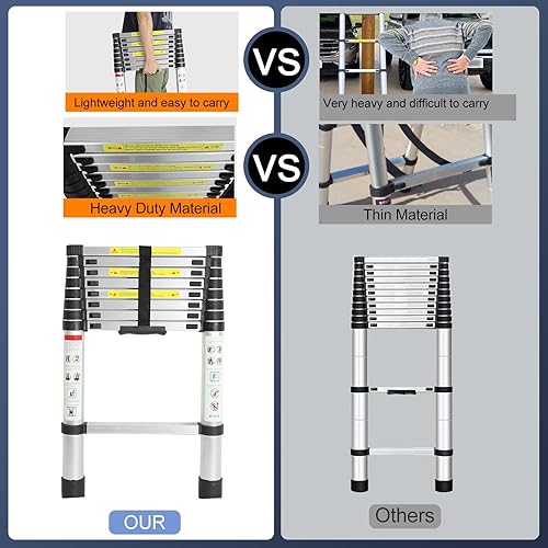Miniatura 5 de Escalera telescópica de 165 pies diseño compacto escalera plegable multiusos escalera de extensión escalera de aleación de aluminio con marco en A