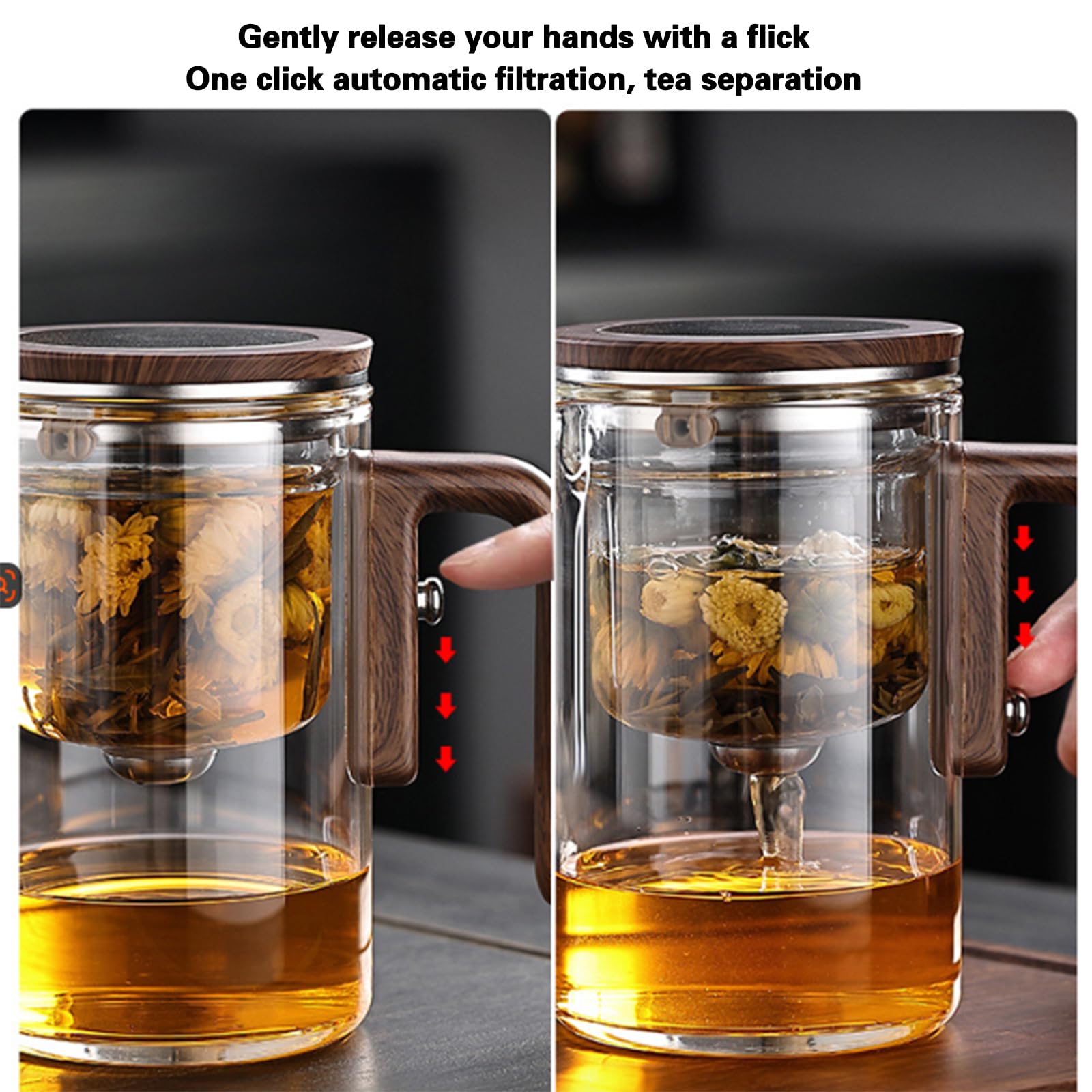 Magische Teekanne mit Sieb, Magische Hexerei Verzauberte Teekanne aus Glas mit langem Auslauf, Wassertrennung Borosilikatglas Teekanne, magnetische Hexerei Teekanne für losen Tee,Clear,800ml