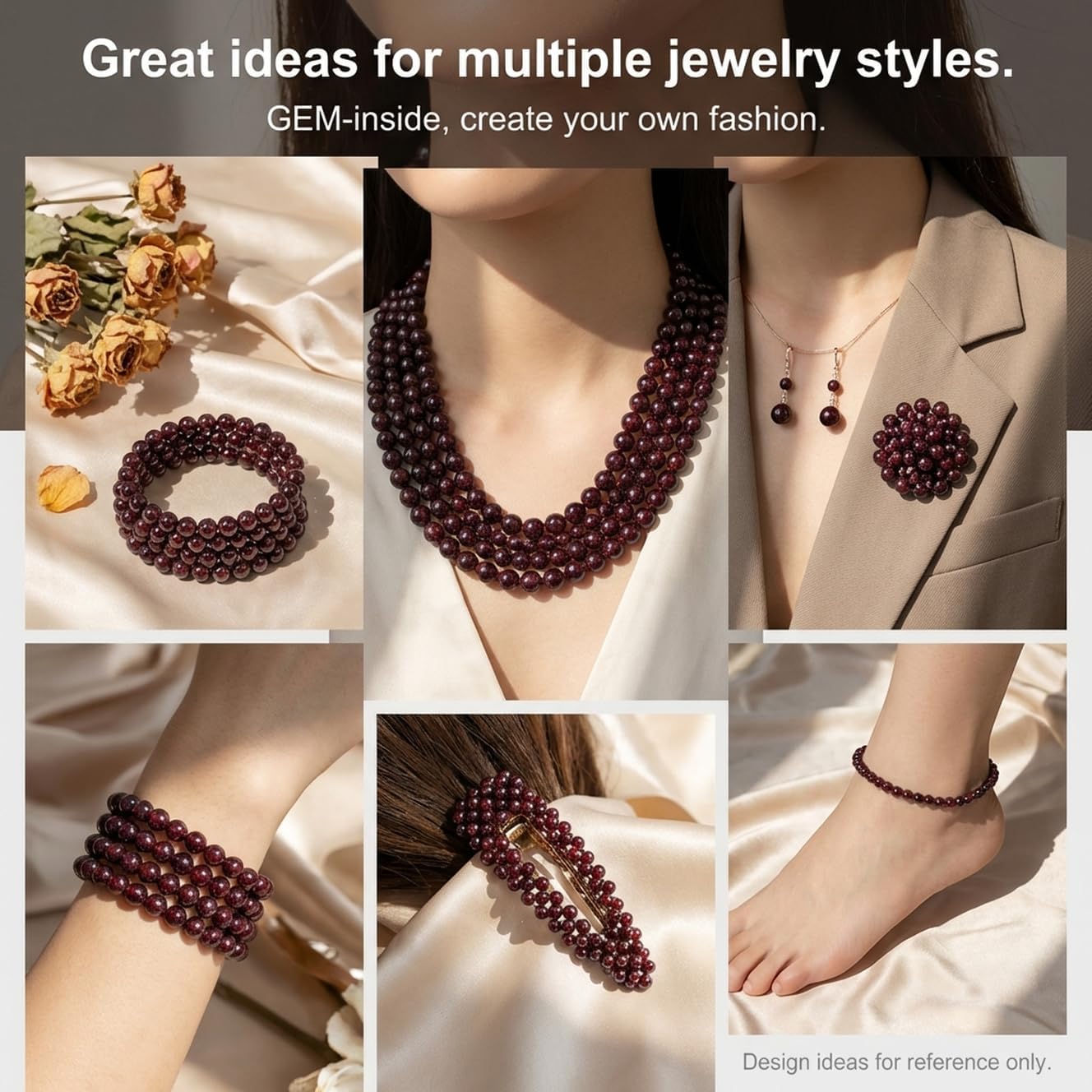 GEM-Inside Natural 8mm Dark Red Garnet Gemstone Smooth Round Stone Loose Beads Crystal Energy Stone Power for Jewelry Making 15" - Image 5