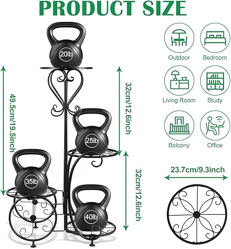 Miniatura 6 de OUDUOPLANT Soporte de metal para plantas para interiores y exteriores, soporte de flores negras de 4 niveles, resistente y más equilibrado, 27