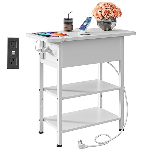 WLIVE End Table with Charging Station, Flip Top Side Table