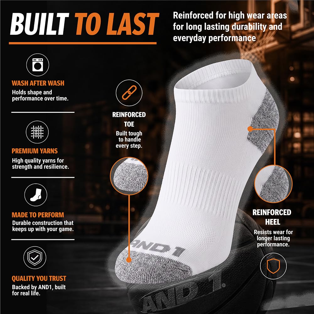 AND1 Crew-Socken für Herren, feuchtigkeitsableitend, gepolstert, atmungsaktiv, Sportsocken für Herren, Größen 39-47, 12 Stück
