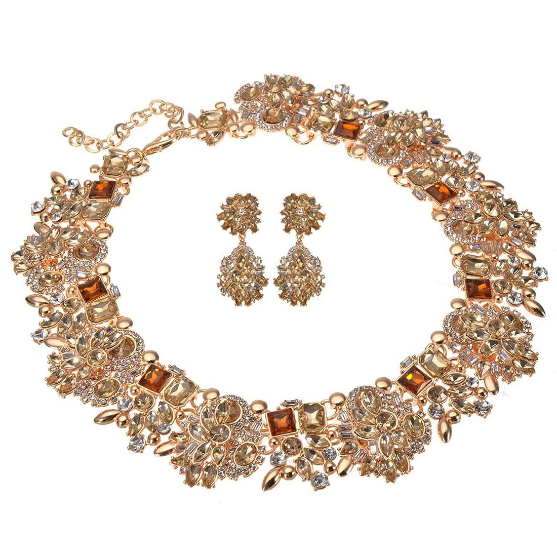 Vintage Crystal Rhinestone Statement Choker Bib Necklace Earring Set