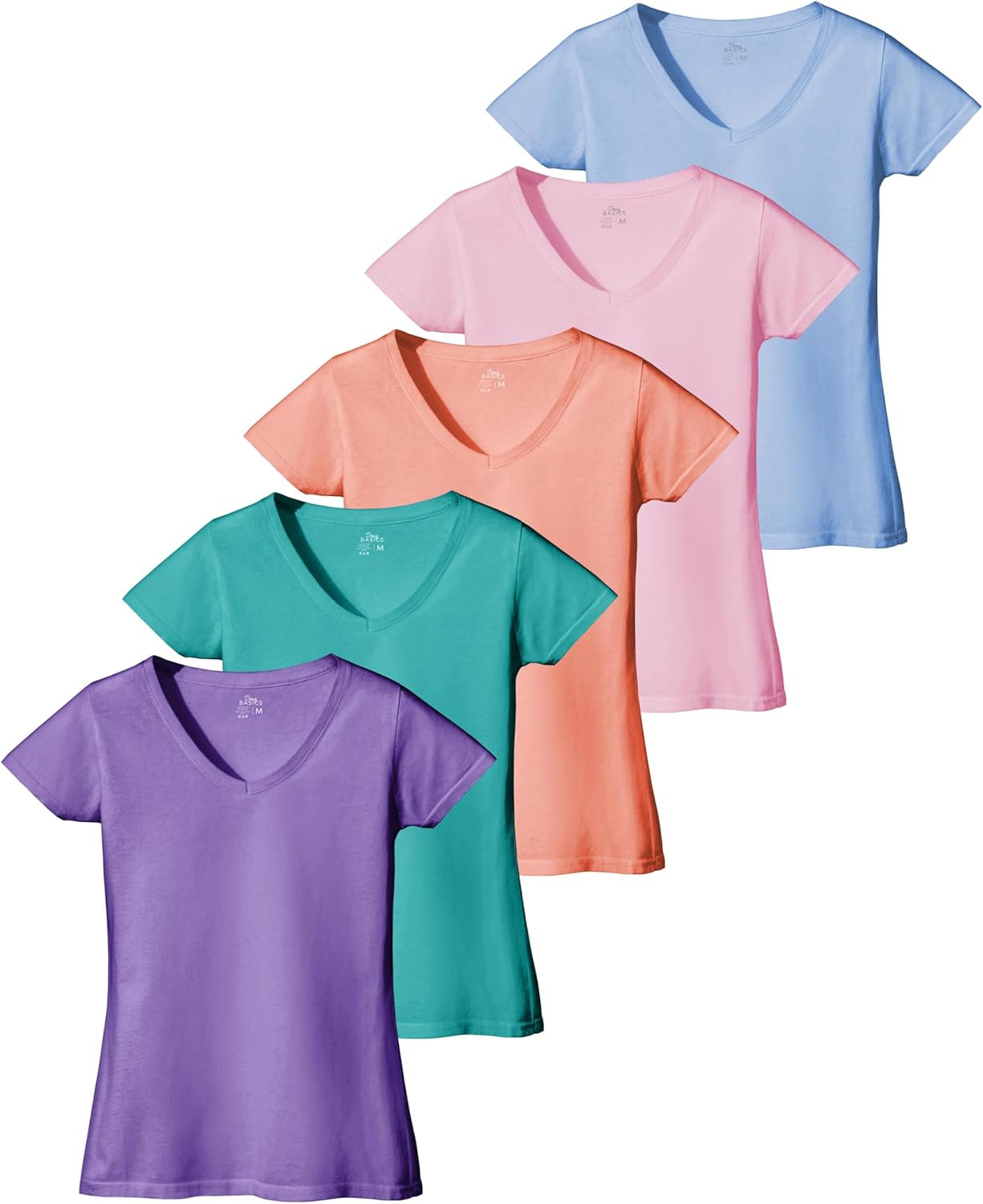 Sexy Basics Women's 5 & 10 Pack Casual & Active Cotton Stretch V Neck Short Sleeve Shirts