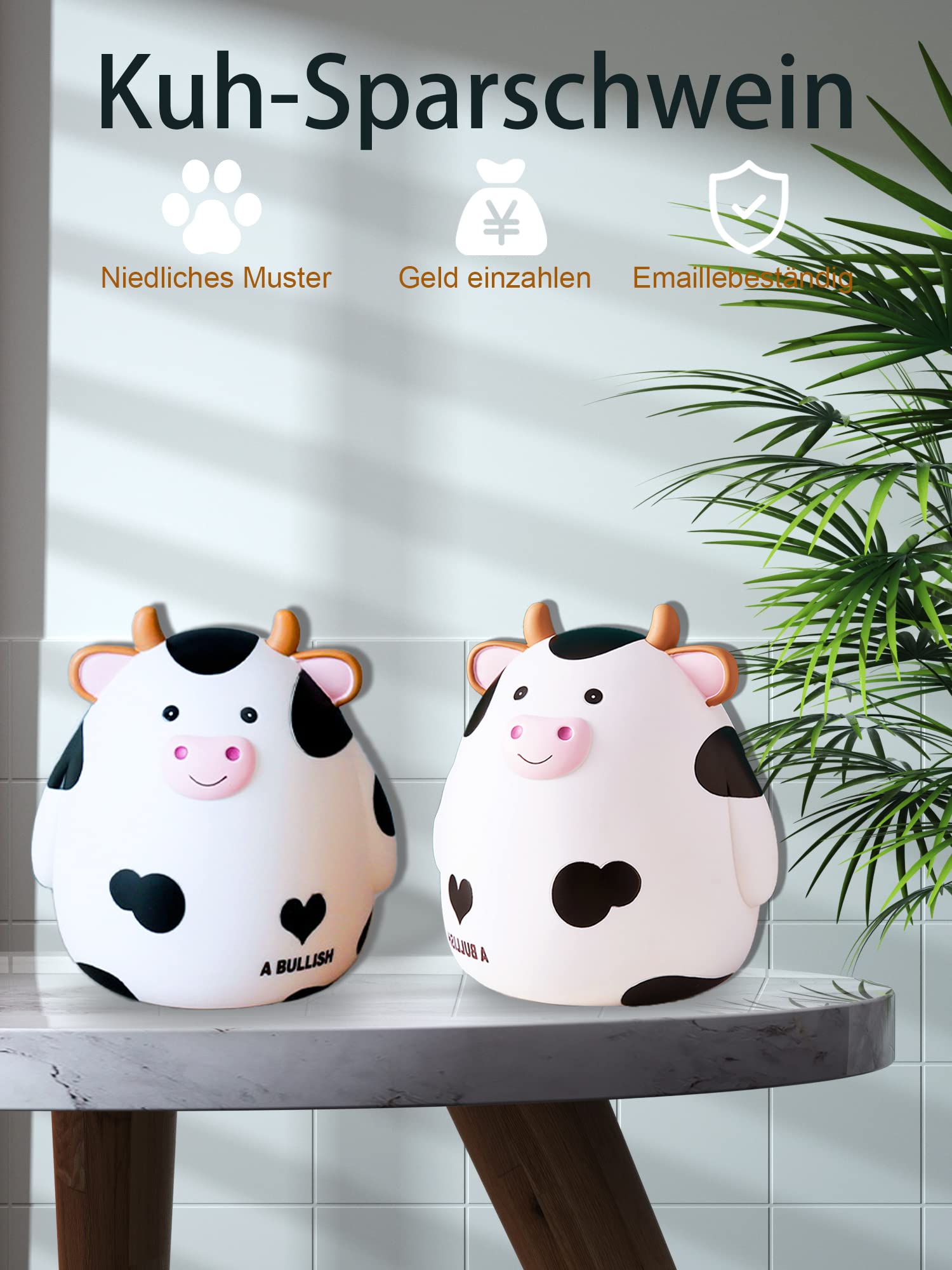 Salvadanaio a forma di mucca, Kawaii maialino a moneta alta capacità regalo salvadanaio per bambini, adatto per ragazzi ragazze decorazione camera regalo di compleanno (bianco)