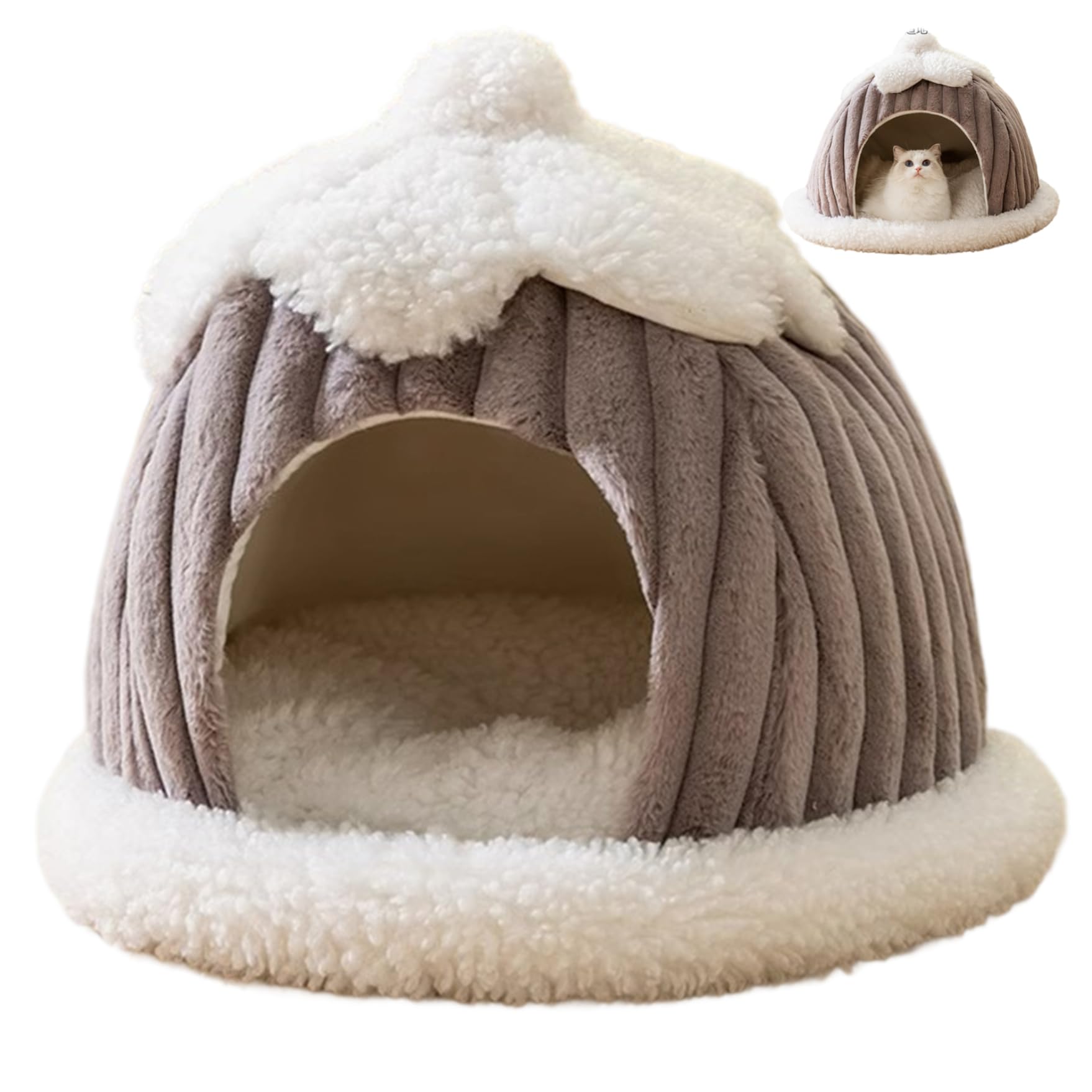 Aetherize Enclosed Cat Bed, Cozy Pumpkin Shaped Cat Cave Bed with Warm Lock for Small Pets, Washable Indoor Pet House, Grey Enclosed