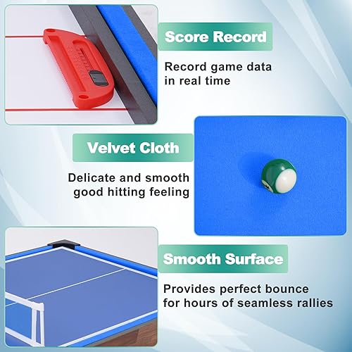 Miniatura 6 de Mesa de juego plegable de 54 pulgadas, juego de mesa de juego combinado 4 en 1 con ping pong, hockey, billar de piscina y futbolín para adultos,