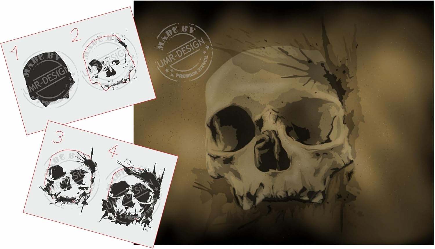 AS-312 Skull Airbrushstencil Step by Step Size S