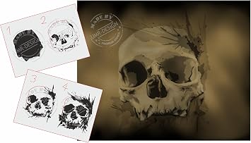 AS-312 Skull Airbrushstencil Step by Step Size S