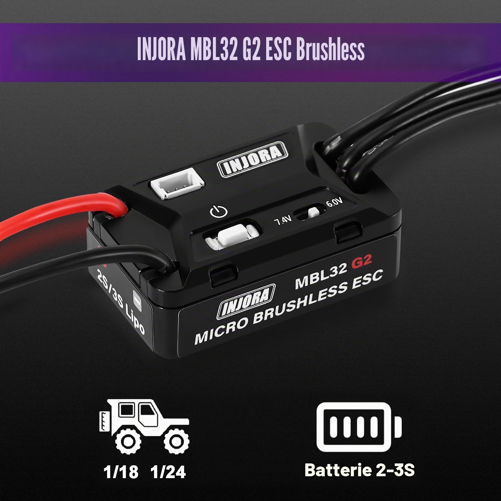 INJORA MBL32 G2 ESC Brushless Étanche & Moteur Outrunner 2204 Fat Viper pour 1/24 Axial SCX24