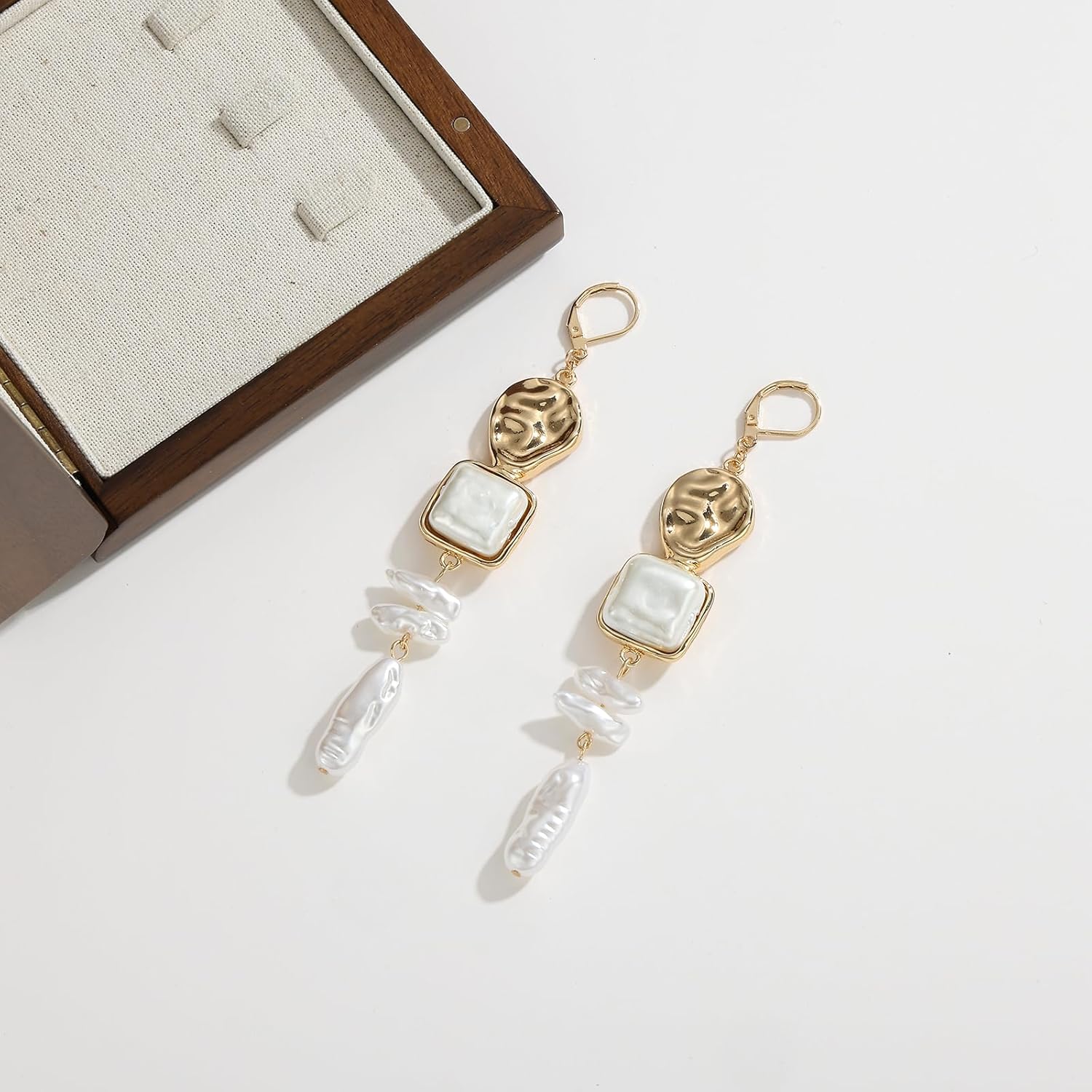 Statement Pearl Dangle Earrings,Gold and Large Pearl,Luxury Chandelier Organic Style Earrings - Image 5