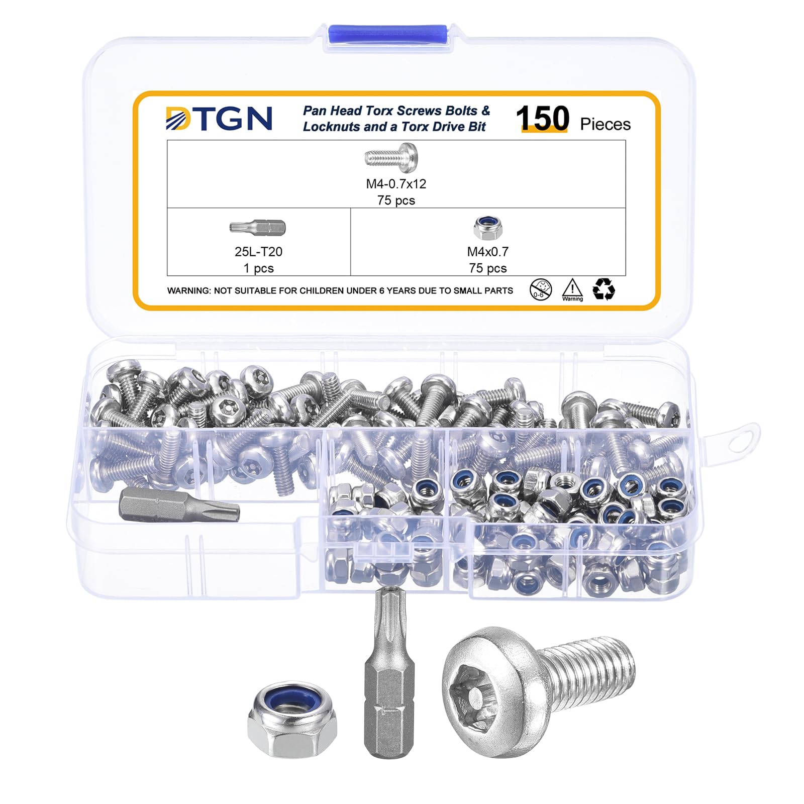 DTGN M4x12mm Pan Head Torx Security Screws, 150Pack, Good for Machinery