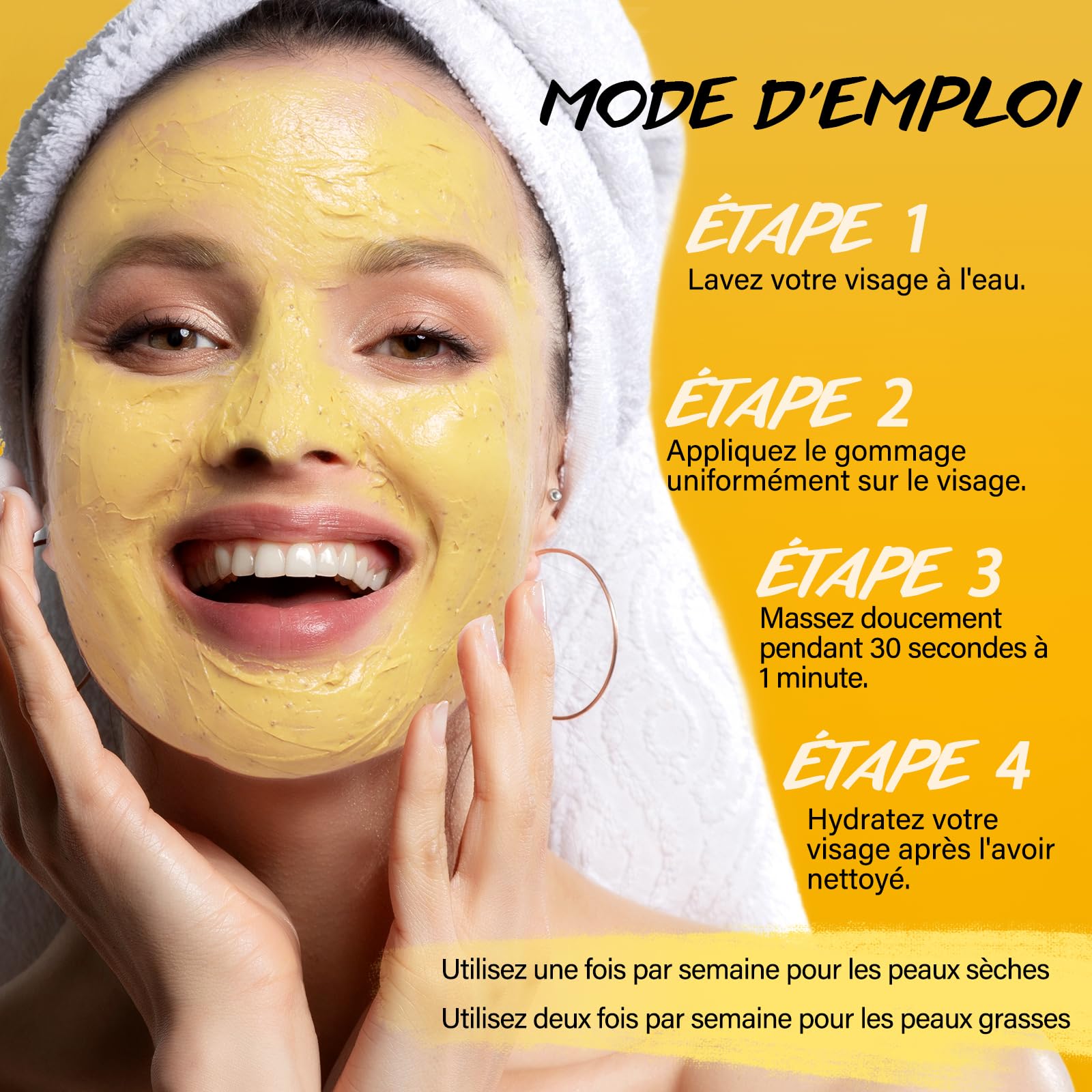 Gommage Visage à L'Acide Kojique, Gommage Visage au Curcuma, Exfoliant à la Vitamine C, AméLiore les Points Noirs et L'Acné, Convient aux Hommes et Aux Femmes, Cadeau FêTe des MèRes, 130g
