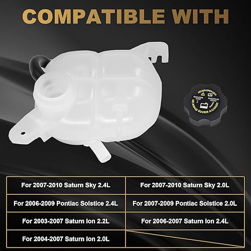 Miniatura 4 de PartsFlow Botella de tanque de expansión de desbordamiento de recuperación de refrigerante del radiador con tapa para 2006-2009 Pontiac Solstice