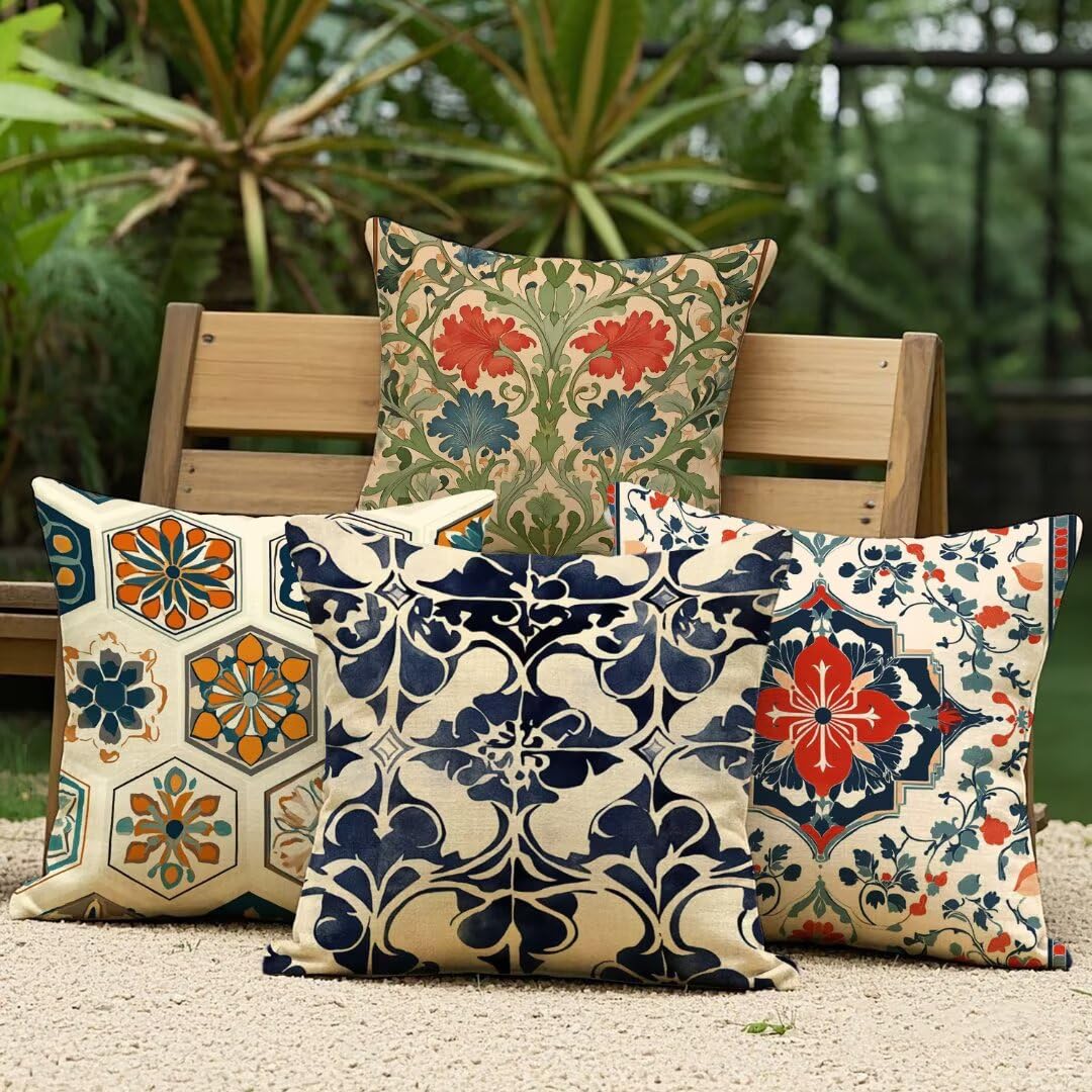 Fundas Cojines 40x40 cm Exterior Cojines Estilo Escandinavo Fundas de Almohada Juego de 4, Cuadrados Funda Cojin Geometría Almohadas Sofa Cama Decorativos para Hogar, Jardín, Salón y Dormitorio Ym29